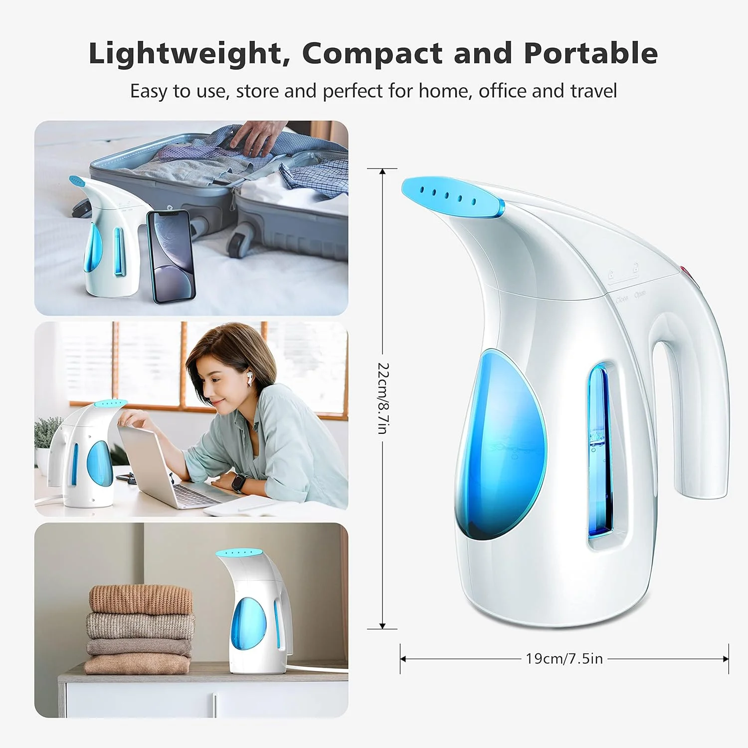 بخارگر لباس HiLIFE، طراحی دستی قابل حمل، ظرفیت بزرگ 240 میلی لیتر، 700 وات، بخار قوی نافذ، از بین برنده چین و چروک، برای خانه، محل کار و مسافرت (فقط برای 120 ولت) (آبی مایا)