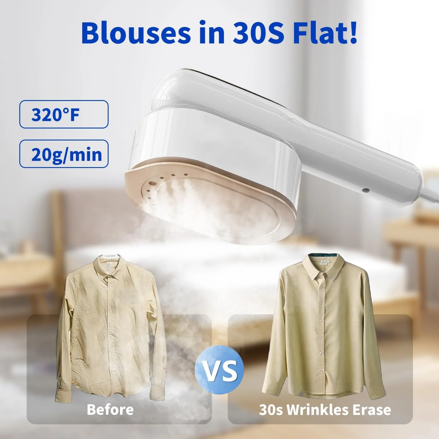 بخارگر لباس، بخارگر دستی قابل حمل توربو با نمایشگر هوشمند 5 حالته، گرم شدن 15 ثانیه ای، از بین بردن چروک به صورت افقی و عمودی، اتو دو منظوره مرطوب/خشک، بخارگر لباس مناسب استفاده در منزل و مسافرت