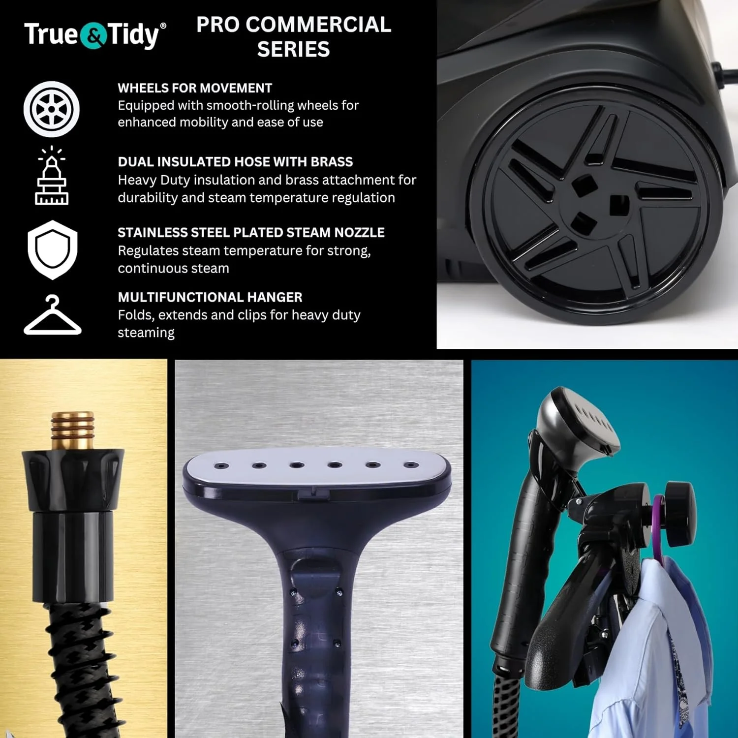 بخارگر ایستاده لباس True & Tidy® - بخارگر صنعتی لباس، 1800 وات، مخزن آب XL 3 لیتری با 90 دقیقه بخاردهی و 3 حالت بخار، کنترل روشن/خاموش و چرخ برای جابجایی آسان بخارگر ایستاده لباس True & Tidy® - بخارگر صنعتی لباس، 1800 وات، مخزن آب XL 3 لیتری با 90 دقیقه بخاردهی و 3 حالت بخار، کنترل روشن/خاموش و چرخ برای جابجایی آسان