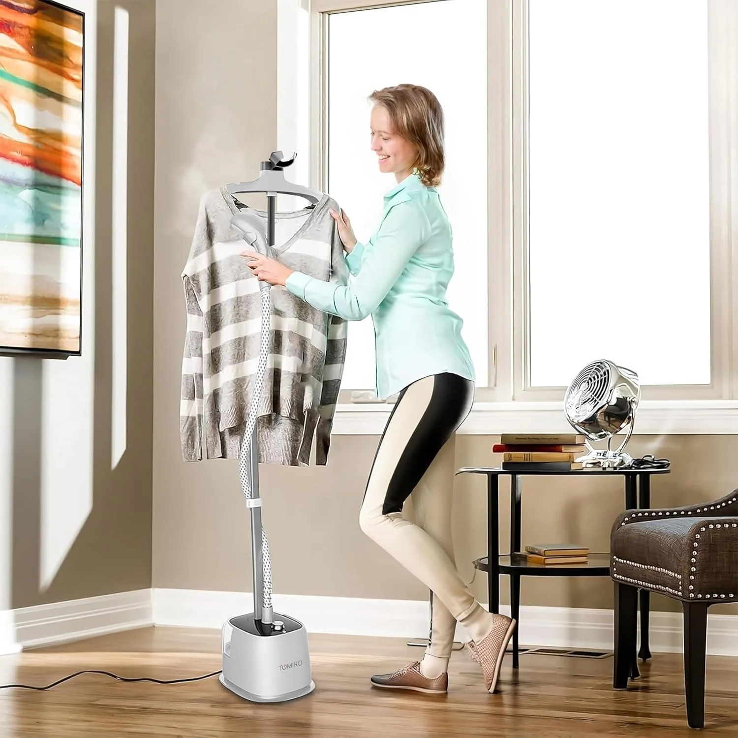 بخارگر ایستاده لباس TOMIRO با توان 2200 وات و مخزن 1.6 لیتری به همراه میز اتو، دارای 10 سطح تنظیم، نفوذ قوی بخار، رفع چروک، مناسب برای منزل، اداره و مسافرت بخارگر ایستاده لباس TOMIRO با توان 2200 وات و مخزن 1.6 لیتری به همراه میز اتو، دارای 10 سطح تنظیم، نفوذ قوی بخار، رفع چروک، مناسب برای منزل، اداره و مسافرت