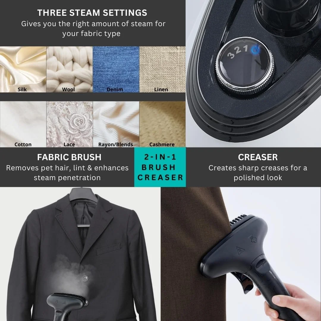 بخارگر ایستاده لباس True & Tidy®، با دوام و سنگین، با بیش از 90 دقیقه زمان بخاردهی، برای استفاده خانگی و تجاری، 1800 وات بخار قدرتمند، دارای چرخ برای جابجایی آسان، 3 حالت تنظیم