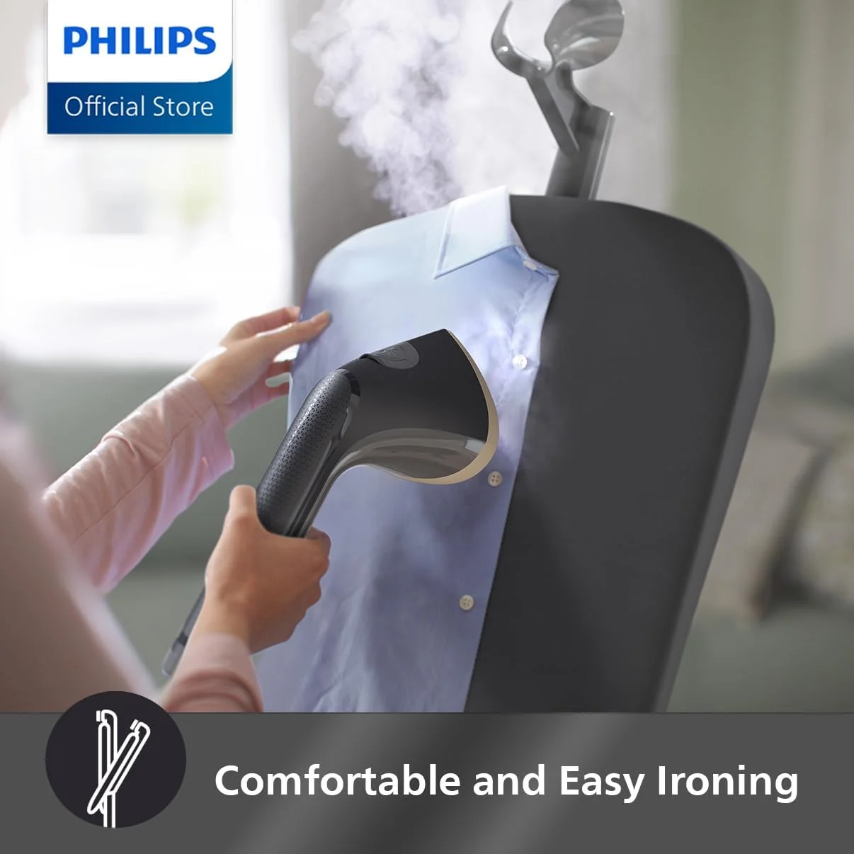 بخارگر ایستاده فیلیپس EasyTouch Versuni - 2000 وات، 40 گرم در دقیقه بخار مداوم، 3 تنظیمات بخار، مخزن آب 2 لیتری، رسوب زدایی آسان، صفحه بخار بزرگ، مشکی (STE3170/80)