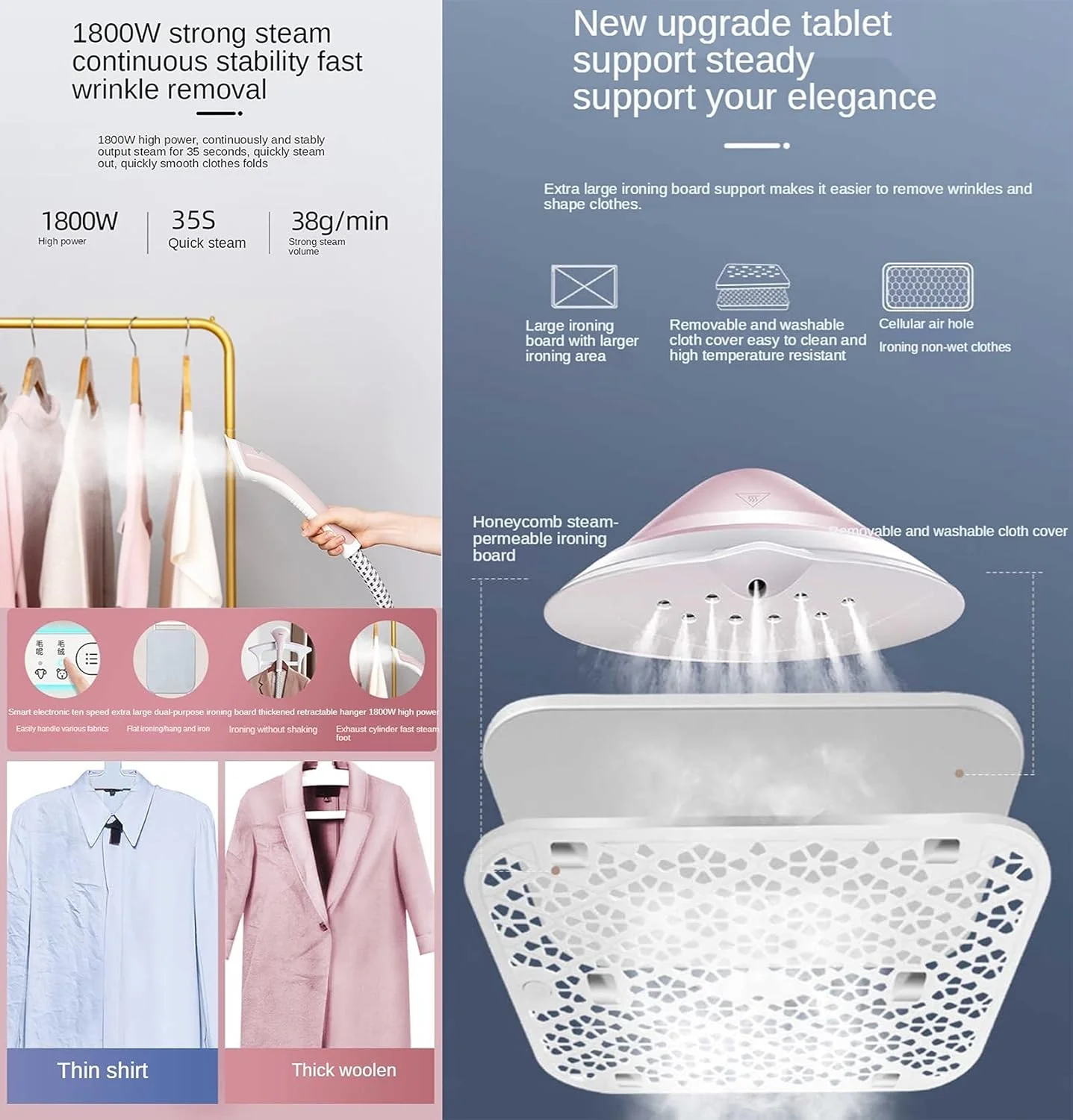 بخارگر ایستاده لباس 1800 وات حرفه ای و سنگین برای مصارف تجاری و خانگی به همراه تخته اتو مناسب برای انواع پارچه بخارگر ایستاده لباس 1800 وات حرفه ای و سنگین برای مصارف تجاری و خانگی به همراه تخته اتو مناسب برای انواع پارچه