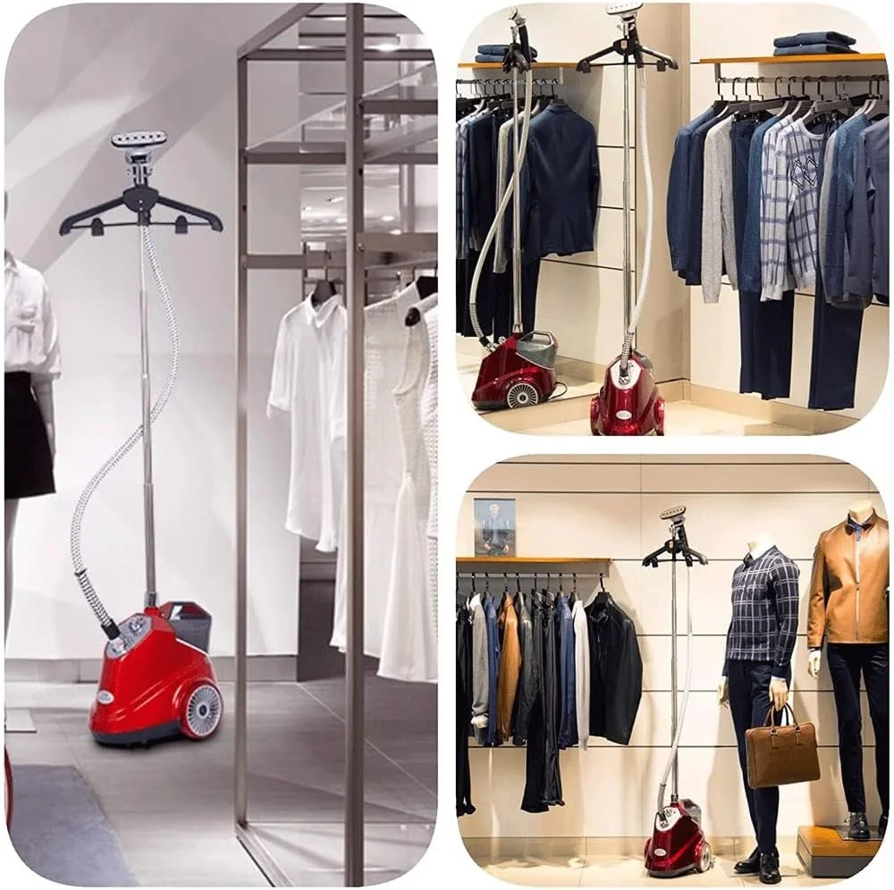 بخارگر عمودی لباس 2000 وات، اتو بخار لباس حرفه ای و سنگین برای مصارف تجاری و خانگی، اتو بخار دستی لباس با مخزن آب 2 لیتری (قرمز) بخارگر عمودی لباس 2000 وات، اتو بخار لباس حرفه ای و سنگین برای مصارف تجاری و خانگی، اتو بخار دستی لباس با مخزن آب 2 لیتری (قرمز)