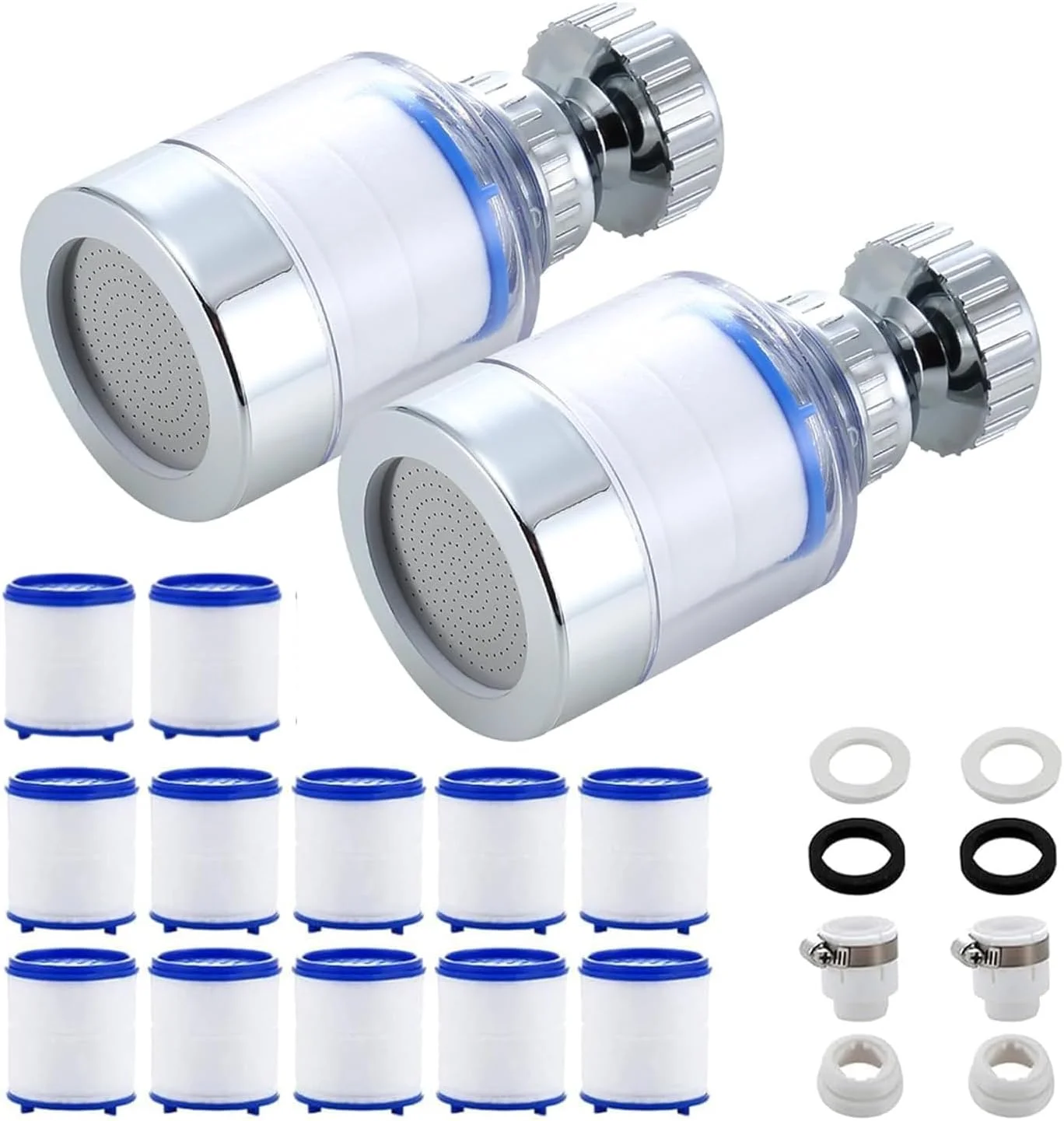 فیلتر آب سینک 2 عددی، فیلتر شیر آب چرخشی 360 درجه، تصفیه کننده آب شیر برای آشپزخانه، حمام، سینک، حذف فلزات سنگین و آب سخت، تصفیه کننده آب چند منظوره برای خانه