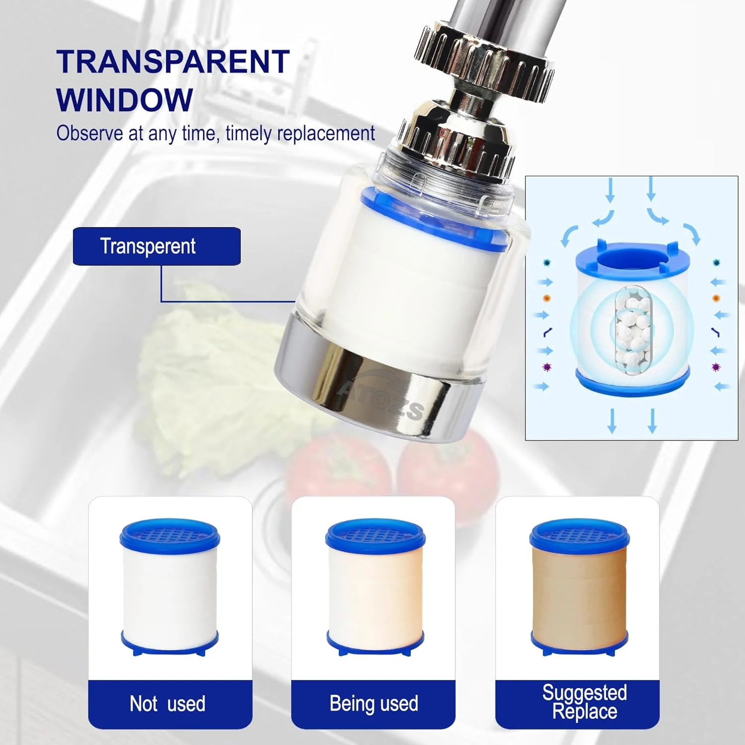 فیلتر شیر آب چرخشی 360 درجه - تصفیه کننده آب سینک برای خانه و حمام