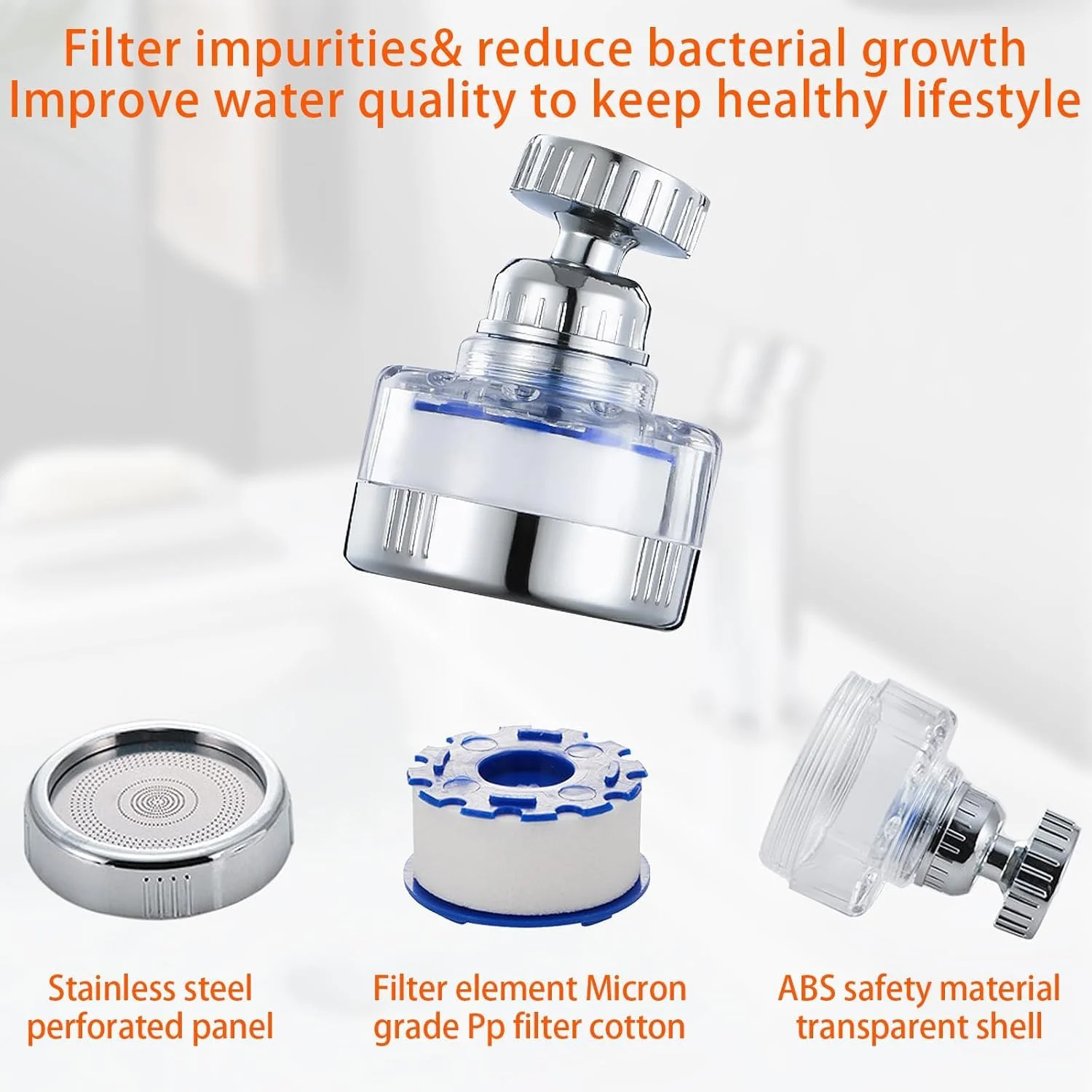 شیر آب فیلتر دار سینک، شیر تصفیه آب آشپزخانه با چرخش 360 درجه، فیلتر شیر آب حمام برای حذف کلر، فلوراید، فلزات سنگین و سختی آب برای خانه، آشپزخانه و حمام شیر آب فیلتر دار سینک، شیر تصفیه آب آشپزخانه با چرخش 360 درجه، فیلتر شیر آب حمام برای حذف کلر، فلوراید، فلزات سنگین و سختی آب برای خانه، آشپزخانه و حمام