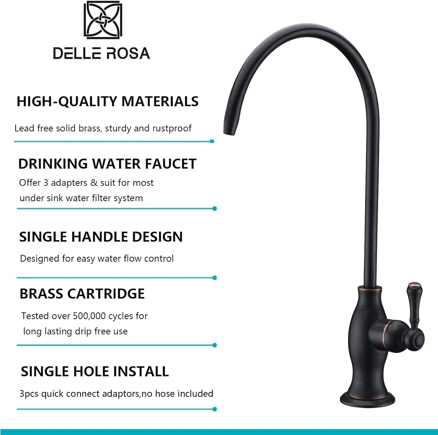 شیر آب تصفیه آب آشامیدنی دله روزا، شیر آب تصفیه آب تجاری مدرن برنجی پرداخت شده با روغن برنز برای سینک آشپزخانه و بار شیر آب تصفیه آب آشامیدنی دله روزا، شیر آب تصفیه آب تجاری مدرن برنجی پرداخت شده با روغن برنز برای سینک آشپزخانه و بار