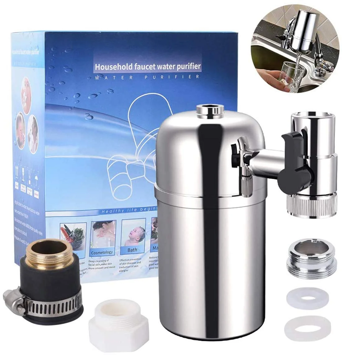 فیلتر آب شیر آشپزخانه استیل ضد زنگ با فیلتر سرامیکی تصفیه کننده برای اتصال به شیر آشپزخانه، تصفیه چند لایه سرامیکی فیلتر آب شیر آشپزخانه استیل ضد زنگ با فیلتر سرامیکی تصفیه کننده برای اتصال به شیر آشپزخانه، تصفیه چند لایه سرامیکی