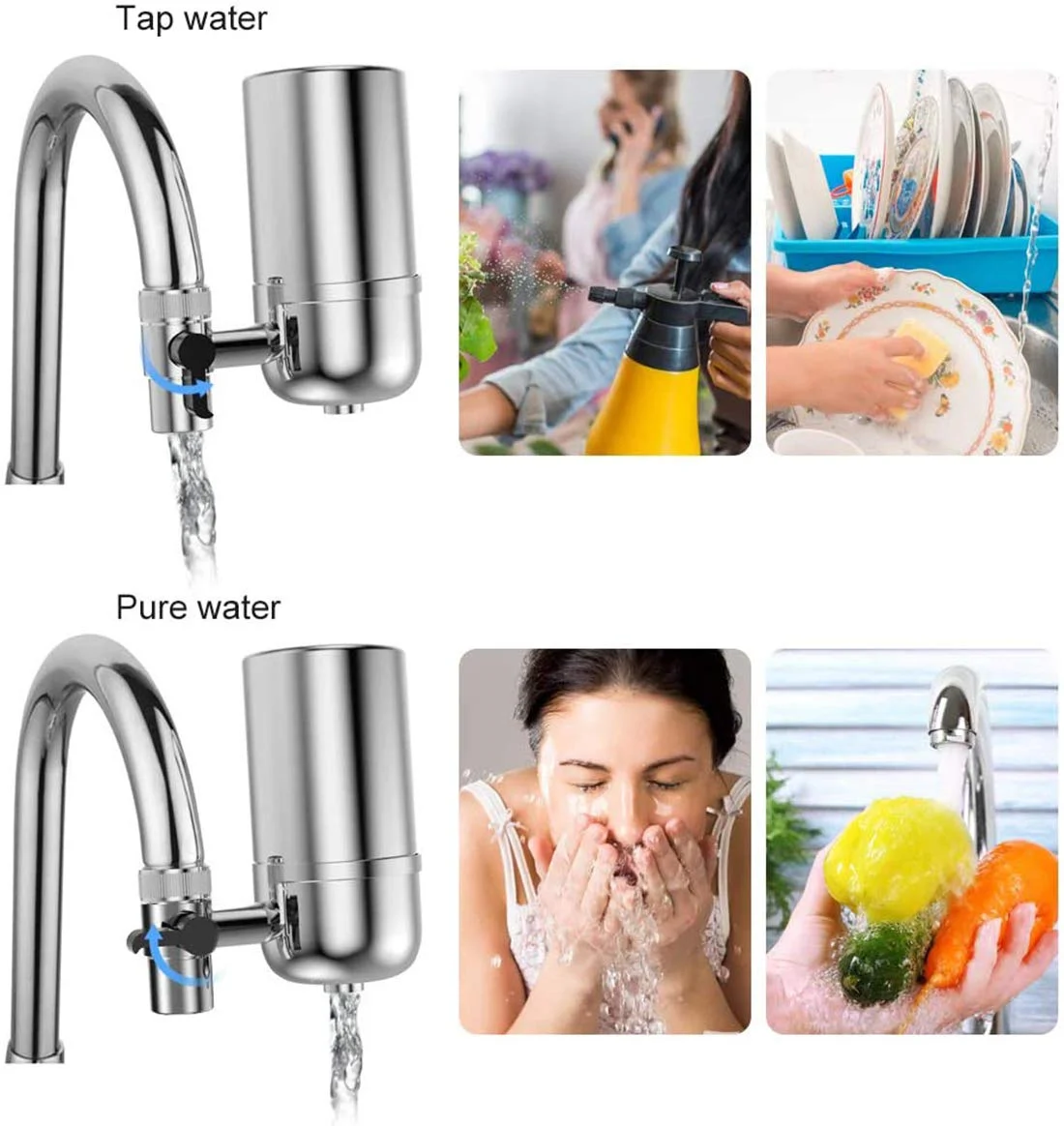 فیلتر آب شیر آشپزخانه استیل ضد زنگ با فیلتر سرامیکی تصفیه کننده برای اتصال به شیر آشپزخانه، تصفیه چند لایه سرامیکی فیلتر آب شیر آشپزخانه استیل ضد زنگ با فیلتر سرامیکی تصفیه کننده برای اتصال به شیر آشپزخانه، تصفیه چند لایه سرامیکی