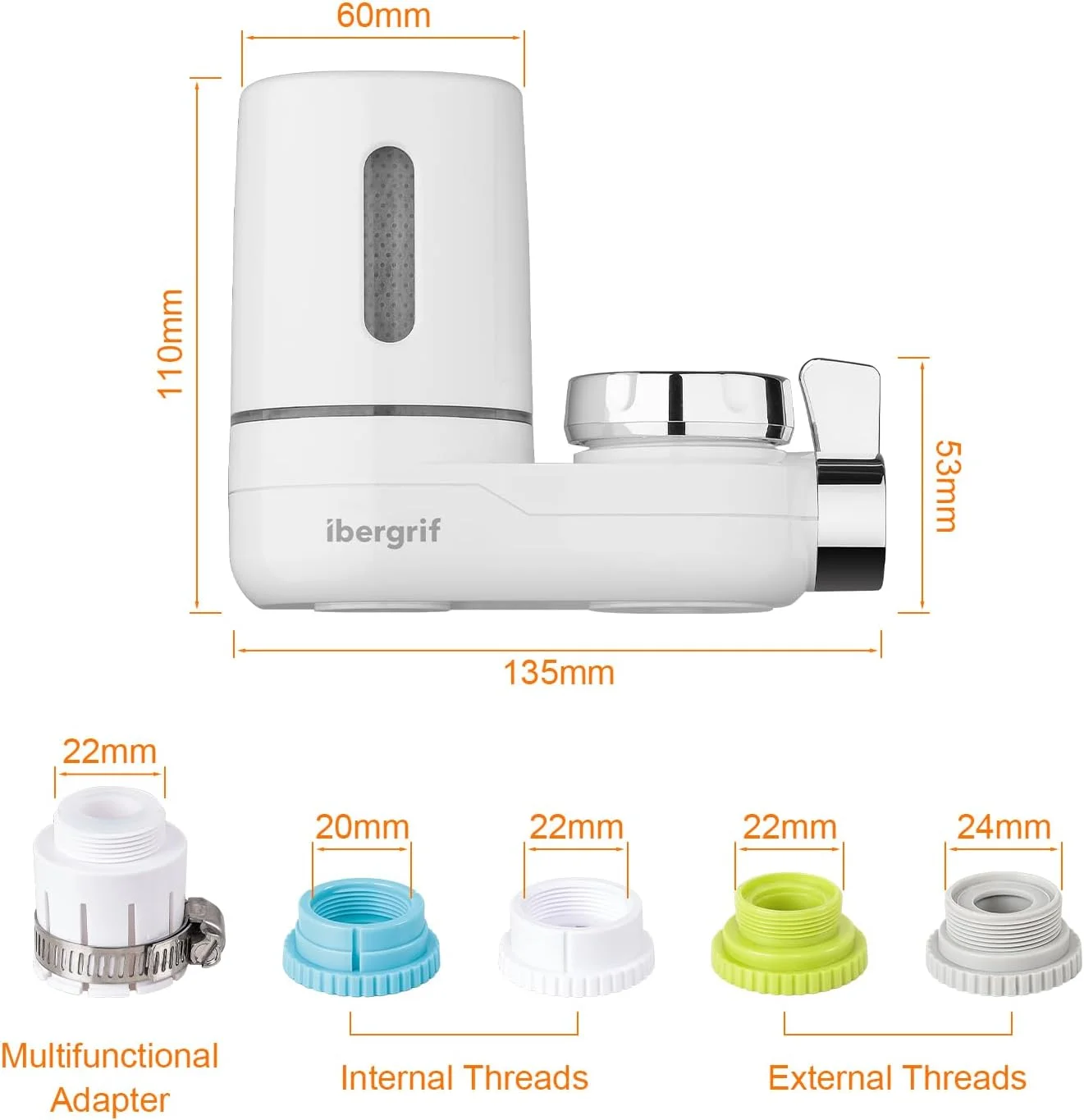 سیستم فیلتراسیون شیر آب Ibergrif M91007، فیلتر آب شیر، تصفیه کننده آشپزخانه، مناسب برای شیرهای استاندارد (شامل 1 فیلتر) سیستم فیلتراسیون شیر آب Ibergrif M91007، فیلتر آب شیر، تصفیه کننده آشپزخانه، مناسب برای شیرهای استاندارد (شامل 1 فیلتر)