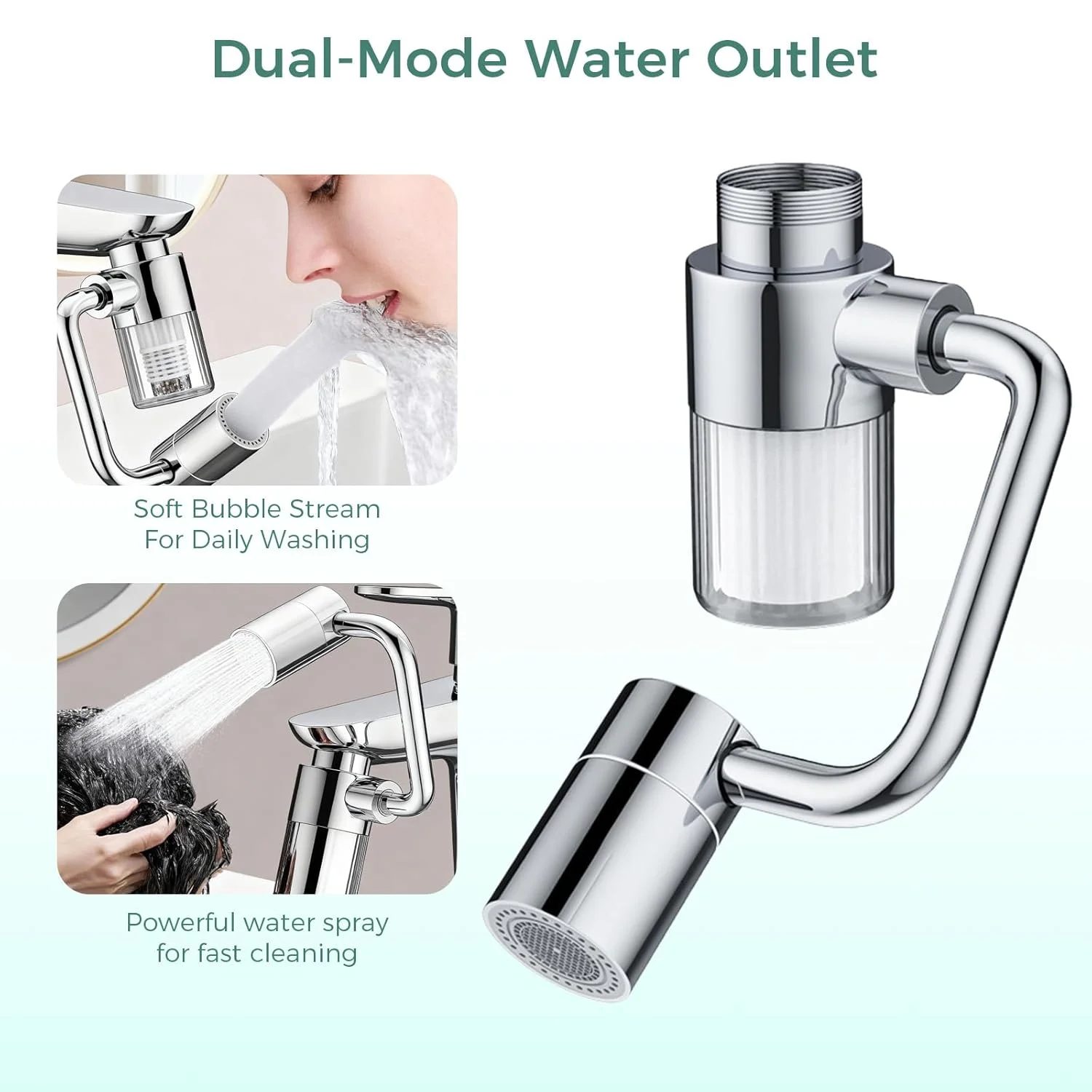 افزایش دهنده چرخان 1440 درجه شیر آب با فیلتر 8 لایه - فیلتر آب قابل مشاهده برای سینک و شیر آشپزخانه، اتصال فیلتر سینک برنجی + ABS، حالت های دوگانه آب، 5 آداپتور جهانی برای خانه های امارات