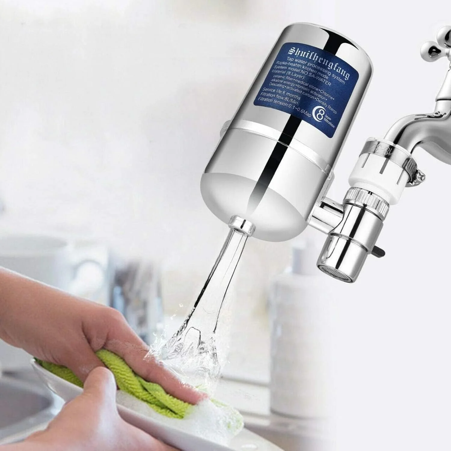 فیلتر شیر آب سیستم تصفیه آب هالامودو، مناسب برای نصب روی سینک ظرفشویی آشپزخانه و حمام