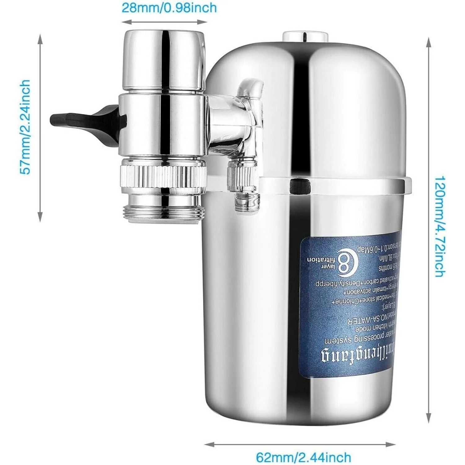 فیلتر شیر آب سیستم تصفیه آب هالامودو، مناسب برای نصب روی سینک ظرفشویی آشپزخانه و حمام