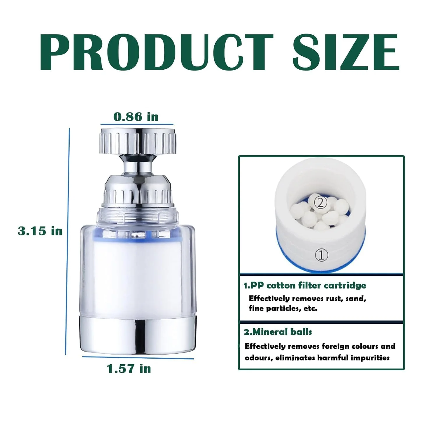 فیلتر شیر آب چرخشی 360 درجه JWWYJ، بسته 2 عددی، تصفیه کننده آب شیر برای آشپزخانه، روشویی حمام، حذف کلر، فلوراید، فلزات سنگین و آب سخت، همراه با 6 کارتریج فیلتر