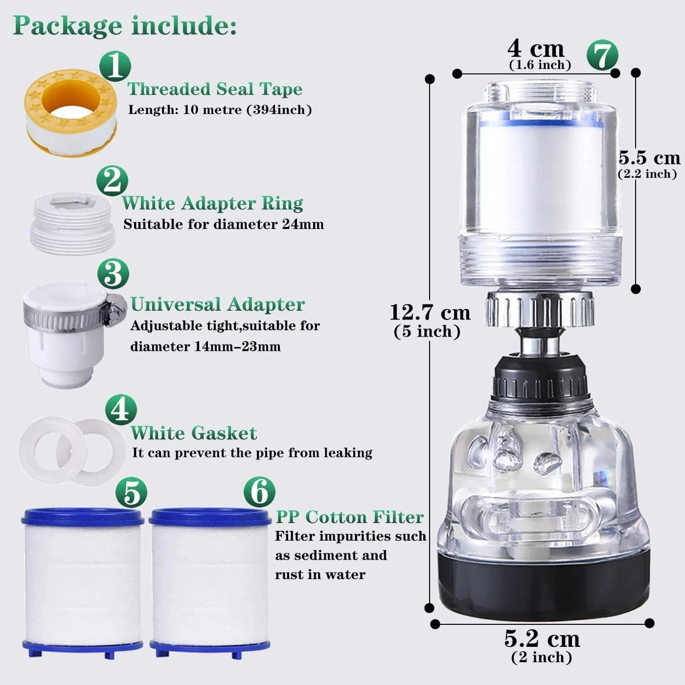 فیلتر آب شیر فشار قوی KASTWAVE، سر شیر چرخشی 360 درجه قابل تنظیم، سوئیچ اسپری تصفیه کننده، 3 حالت ضد پاشش و صرفه جویی در آب برای سینک آشپزخانه منزل