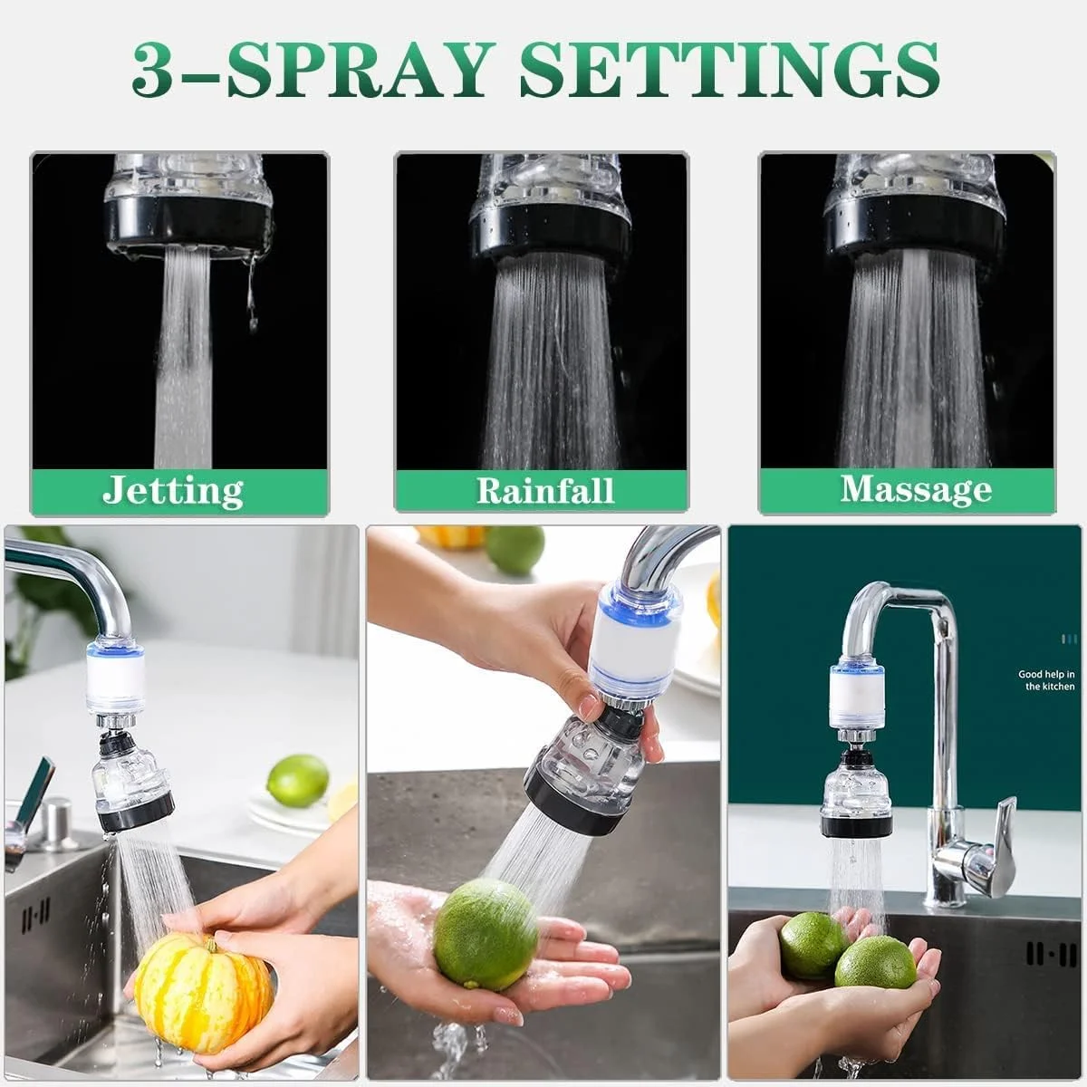 فیلتر آب شیر فشار قوی KASTWAVE، سر شیر چرخشی 360 درجه قابل تنظیم، سوئیچ اسپری تصفیه کننده، 3 حالت ضد پاشش و صرفه جویی در آب برای سینک آشپزخانه منزل