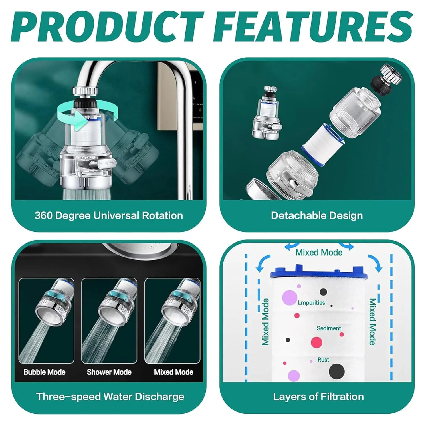 فیلتر آب شیر آشپزخانه، فیلتر آب سینک با قابلیت چرخش 360 درجه، فیلتر ضد پاشش شیر آب، فیلتر آب لوله کشی، 3 حالت قابل تنظیم برای آشپزخانه حمام وان دوش منزل فیلتر آب شیر آشپزخانه، فیلتر آب سینک با قابلیت چرخش 360 درجه، فیلتر ضد پاشش شیر آب، فیلتر آب لوله کشی، 3 حالت قابل تنظیم برای آشپزخانه حمام وان دوش منزل