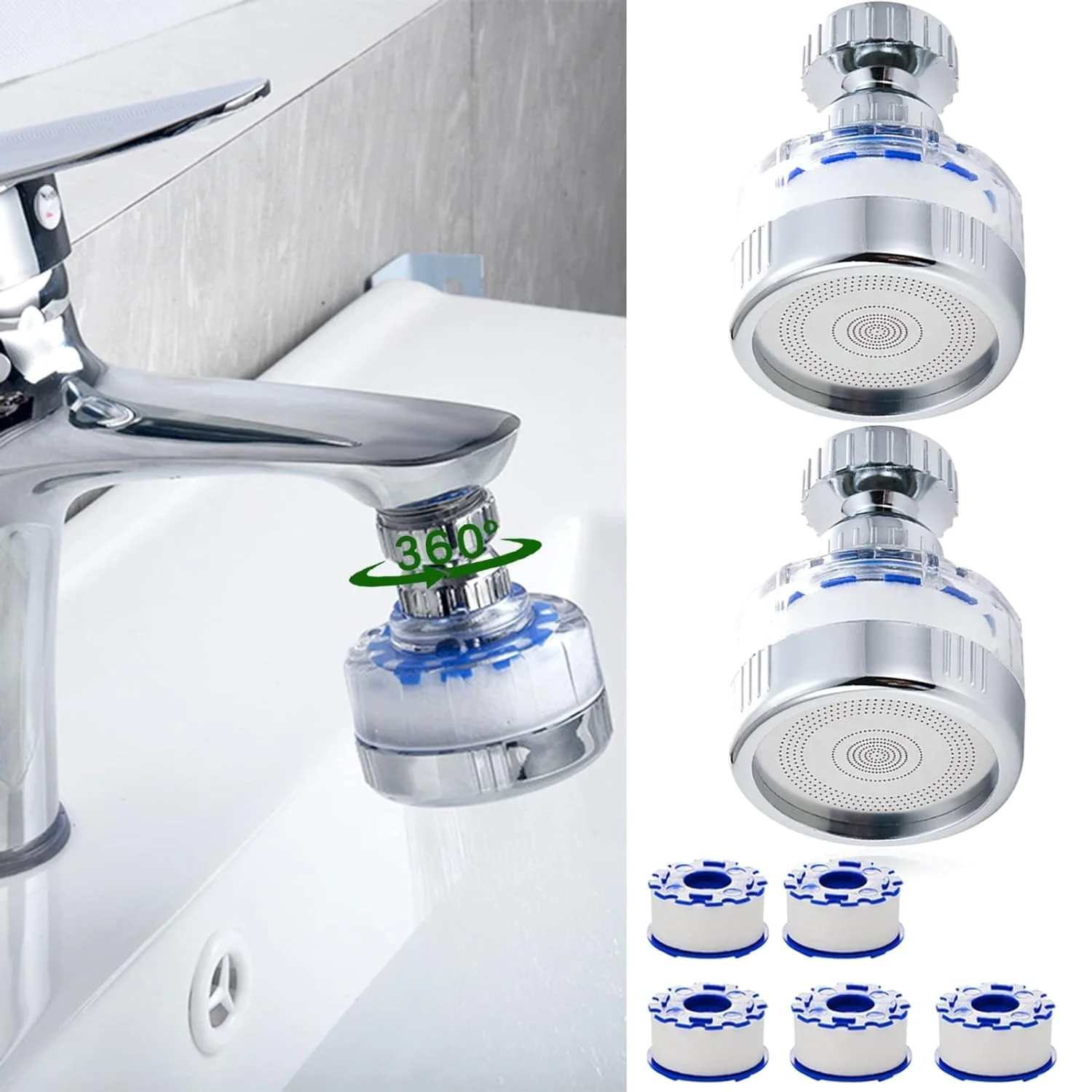 فیلتر شیر آب سینک Loiisgy، چرخش 360 درجه جهانی، حذف کلر، فلوراید، فلزات سنگین و سختی آب برای خانه و آشپزخانه (2 عدد) فیلتر شیر آب سینک Loiisgy، چرخش 360 درجه جهانی، حذف کلر، فلوراید، فلزات سنگین و سختی آب برای خانه و آشپزخانه (2 عدد)