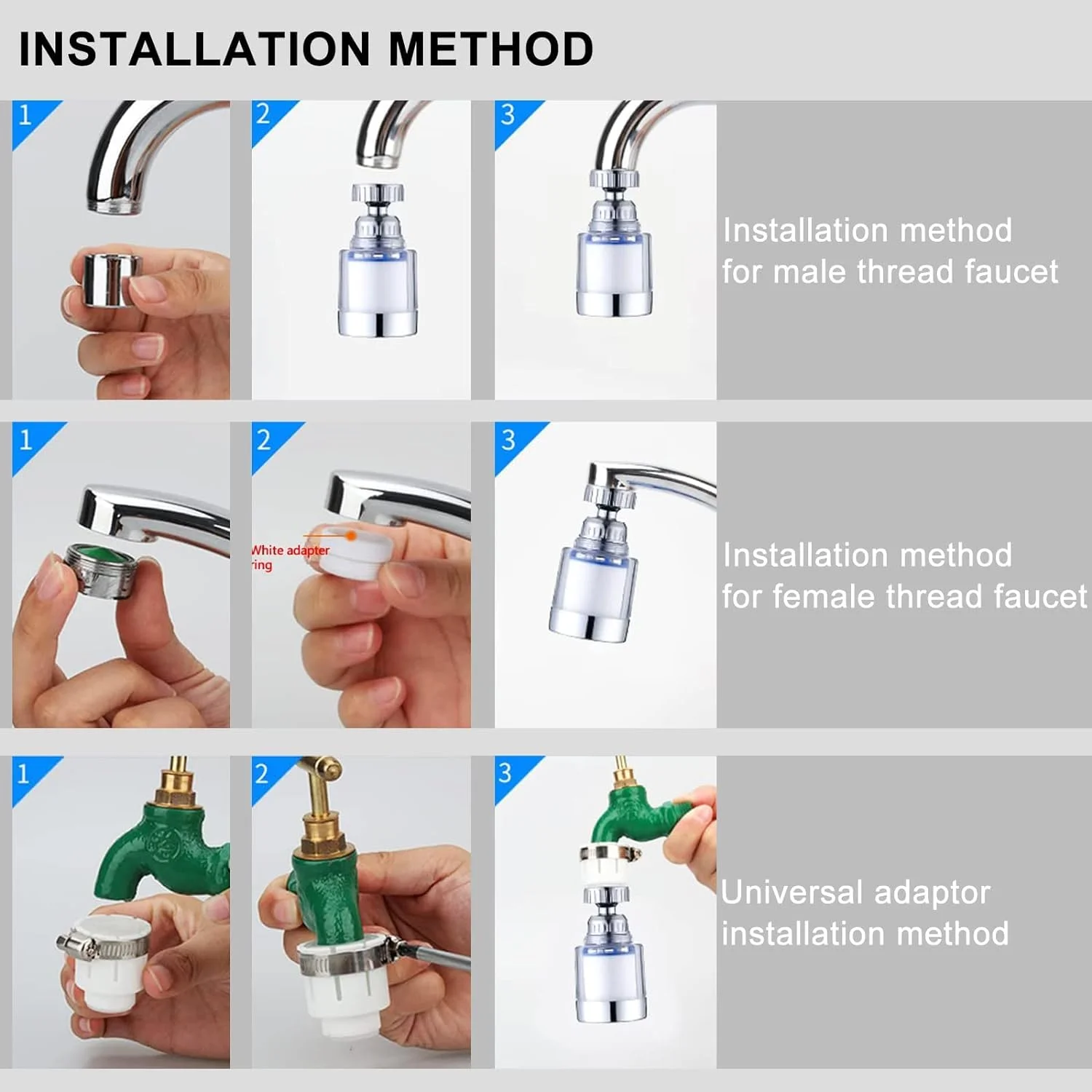 فیلتر شیر آب سینک Loiisgy مدل 3 عددی، فیلتر سینک حمام چرخشی 360 درجه جهانی، فیلتراسیون شیر آشپزخانه برای حذف فلزات سنگین سخت برای حمام خانگی فیلتر شیر آب سینک Loiisgy مدل 3 عددی، فیلتر سینک حمام چرخشی 360 درجه جهانی، فیلتراسیون شیر آشپزخانه برای حذف فلزات سنگین سخت برای حمام خانگی