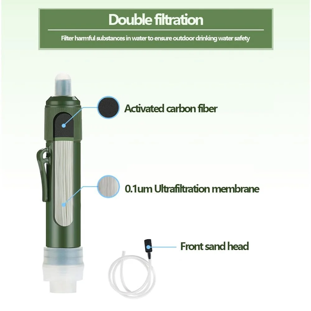 تصفیه کننده آب کوچک، فیلتر آب شخصی، طراحی شده برای پیاده روی، کمپینگ، مسافرت و آمادگی در شرایط اضطراری (سبز) تصفیه کننده آب کوچک، فیلتر آب شخصی، طراحی شده برای پیاده روی، کمپینگ، مسافرت و آمادگی در شرایط اضطراری (سبز)