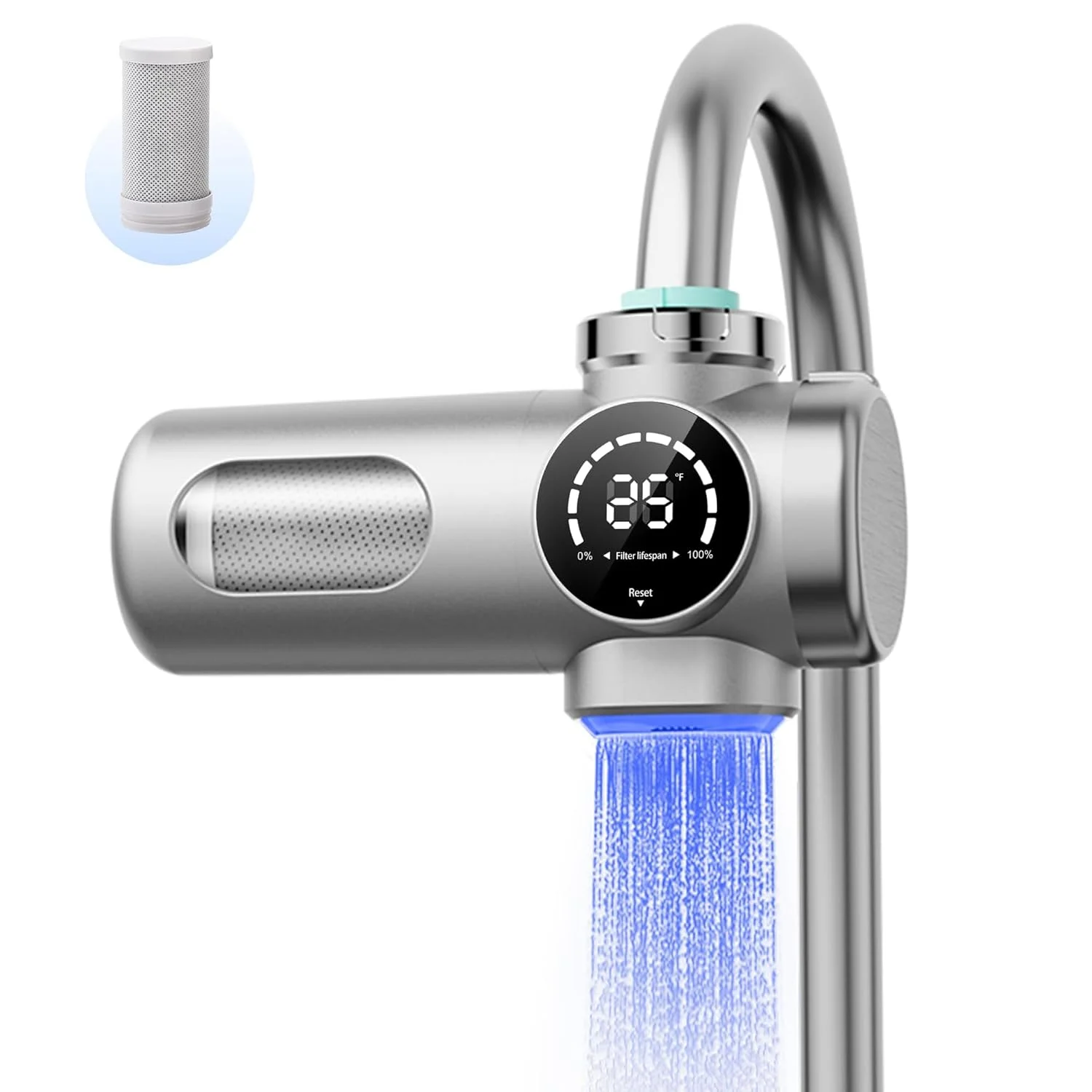 دستگاه تصفیه آب شیر PFUTURE با نمایشگر خودکار و UV-C - تصفیه کننده 3 مرحله ای آب لوله کشی، حالت دوگانه برای آب شیر/تصفیه شده، ایمن برای مواد غذایی و پوست، مناسب برای شیرهای گرد 22/24/28 میلی متری دستگاه تصفیه آب شیر PFUTURE با نمایشگر خودکار و UV-C - تصفیه کننده 3 مرحله ای آب لوله کشی، حالت دوگانه برای آب شیر/تصفیه شده، ایمن برای مواد غذایی و پوست، مناسب برای شیرهای گرد 22/24/28 میلی متری