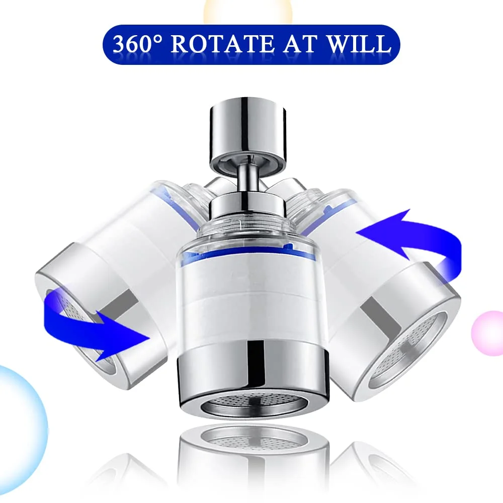 سَری شیر آب تصفیه آب OneNine، شیر آب تصفیه کننده چرخشی 360 درجه با عناصر فیلتر جایگزین، سَری شیر آب تصفیه آب با پوسته شفاف، پخش کننده افزاینده شیر آب برای سینک آشپزخانه