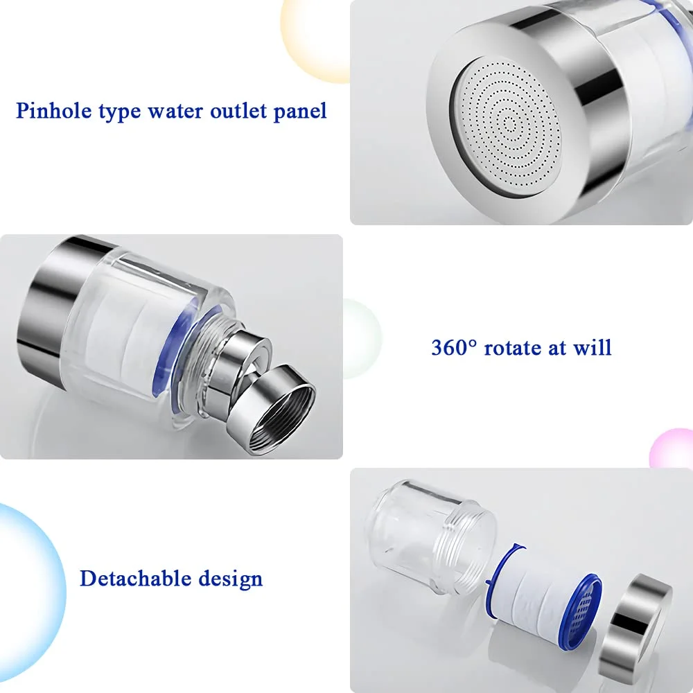 سَری شیر آب تصفیه آب OneNine، شیر آب تصفیه کننده چرخشی 360 درجه با عناصر فیلتر جایگزین، سَری شیر آب تصفیه آب با پوسته شفاف، پخش کننده افزاینده شیر آب برای سینک آشپزخانه