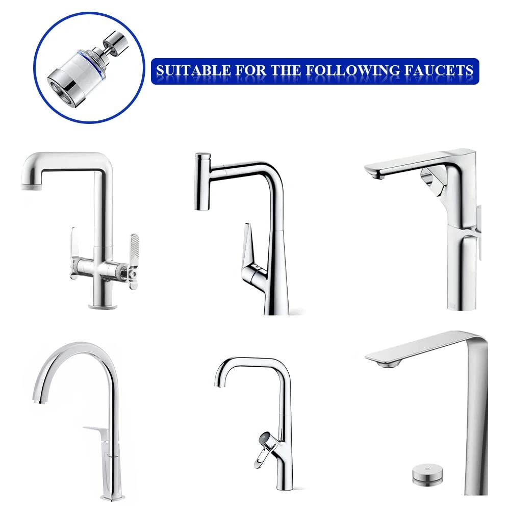 سَری شیر آب تصفیه آب OneNine، شیر آب تصفیه کننده چرخشی 360 درجه با عناصر فیلتر جایگزین، سَری شیر آب تصفیه آب با پوسته شفاف، پخش کننده افزاینده شیر آب برای سینک آشپزخانه