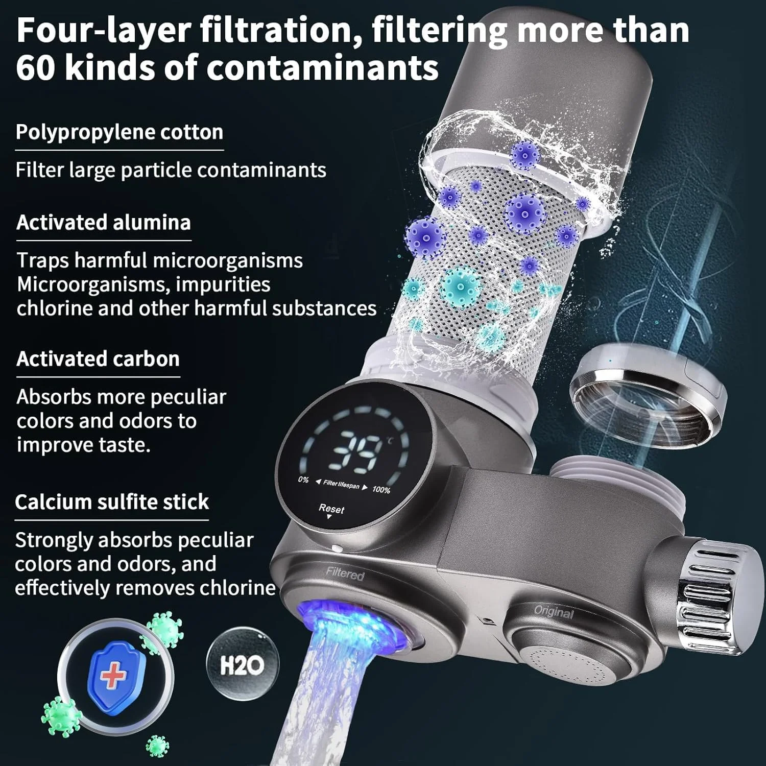 تصفیه کننده آب شیر PFUTURE با نمایشگر LED، کاهش دهنده سرب، کلر و فلزات سنگین، مناسب برای شیرهای سینک استاندارد (شامل 1 فیلتر) تصفیه کننده آب شیر PFUTURE با نمایشگر LED، کاهش دهنده سرب، کلر و فلزات سنگین، مناسب برای شیرهای سینک استاندارد (شامل 1 فیلتر)