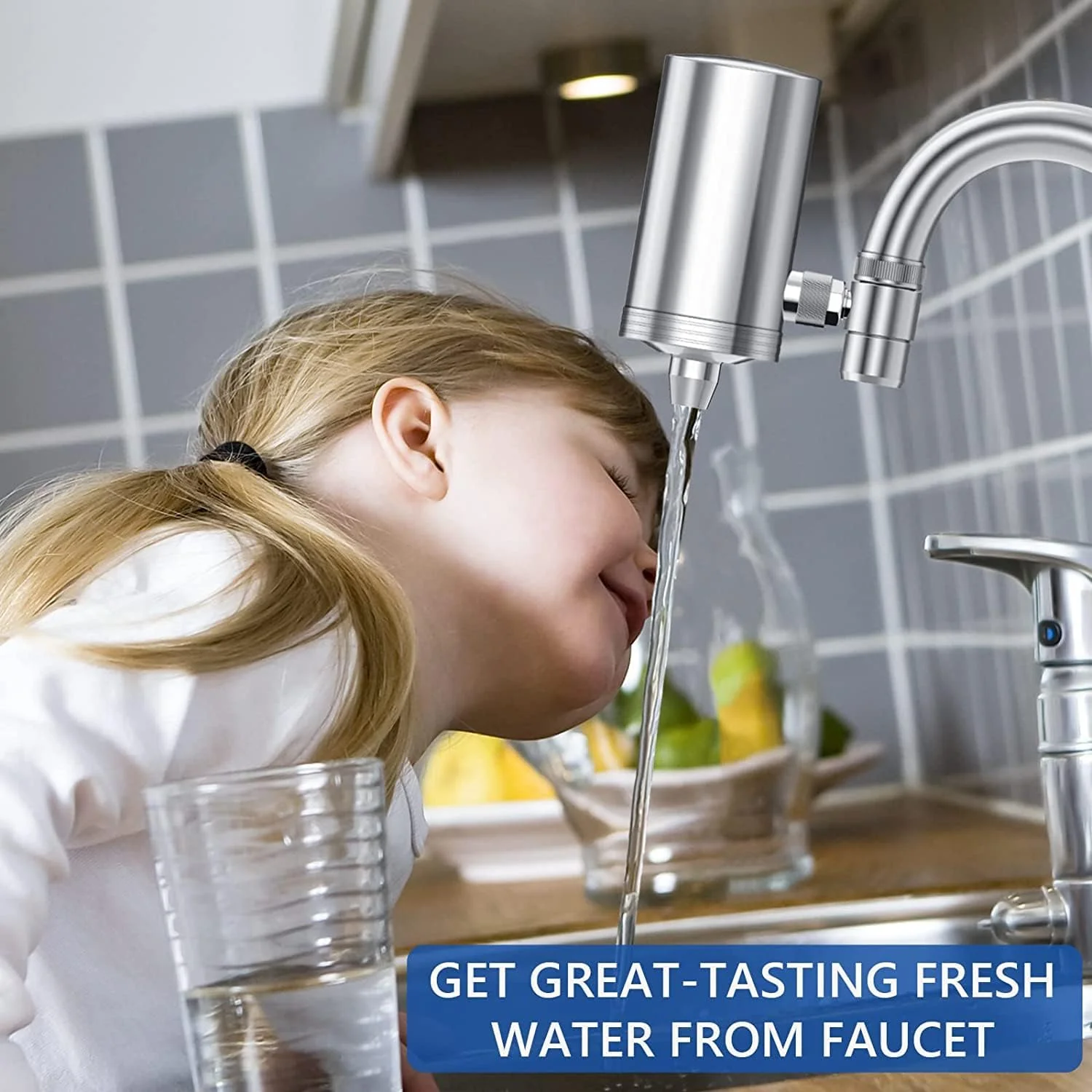 فیلتر آب شیر، تصفیه کننده آب آشپزخانه با ظرفیت 4500 لیتر، سیستم فیلتراسیون آب نصب شده روی شیر از جنس استیل ضد زنگ، حذف کلر، بو و رسوبات، بهبود طعم، فیلتر آب شیر 5 در 1