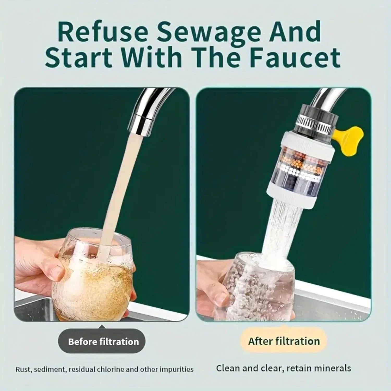 فیلتر تصفیه آب شیر آشپزخانه، فیلتر آب شیر، کربن فعال بو زدا برای حذف کلر و فلوئور، مناسب برای آشپزخانه و حمام منزل فیلتر تصفیه آب شیر آشپزخانه، فیلتر آب شیر، کربن فعال بو زدا برای حذف کلر و فلوئور، مناسب برای آشپزخانه و حمام منزل