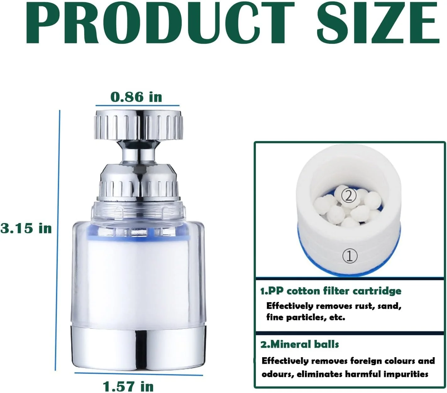 بسته 2 عددی فیلتر آب شیر سینک، فیلتر آب شیر آشپزخانه و حمام با قابلیت چرخش 360 درجه، حذف کلر، فلوراید، فلزات سنگین و سختی آب، شامل 8 کارتریج