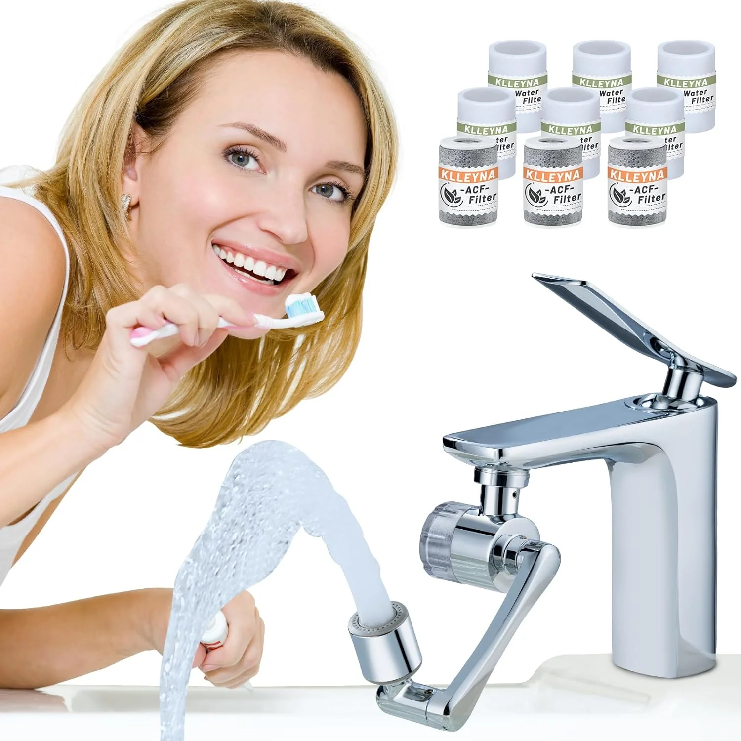 افزایش دهنده چرخان 1080 درجه شیر آب سینک - سر شیر چرخان آشپزخانه و حمام، فیلتر آب با کربن فعال برای سیستم تصفیه آب و مراقبت از پوست، اتصال شیر فیلتر آب آشپزخانه