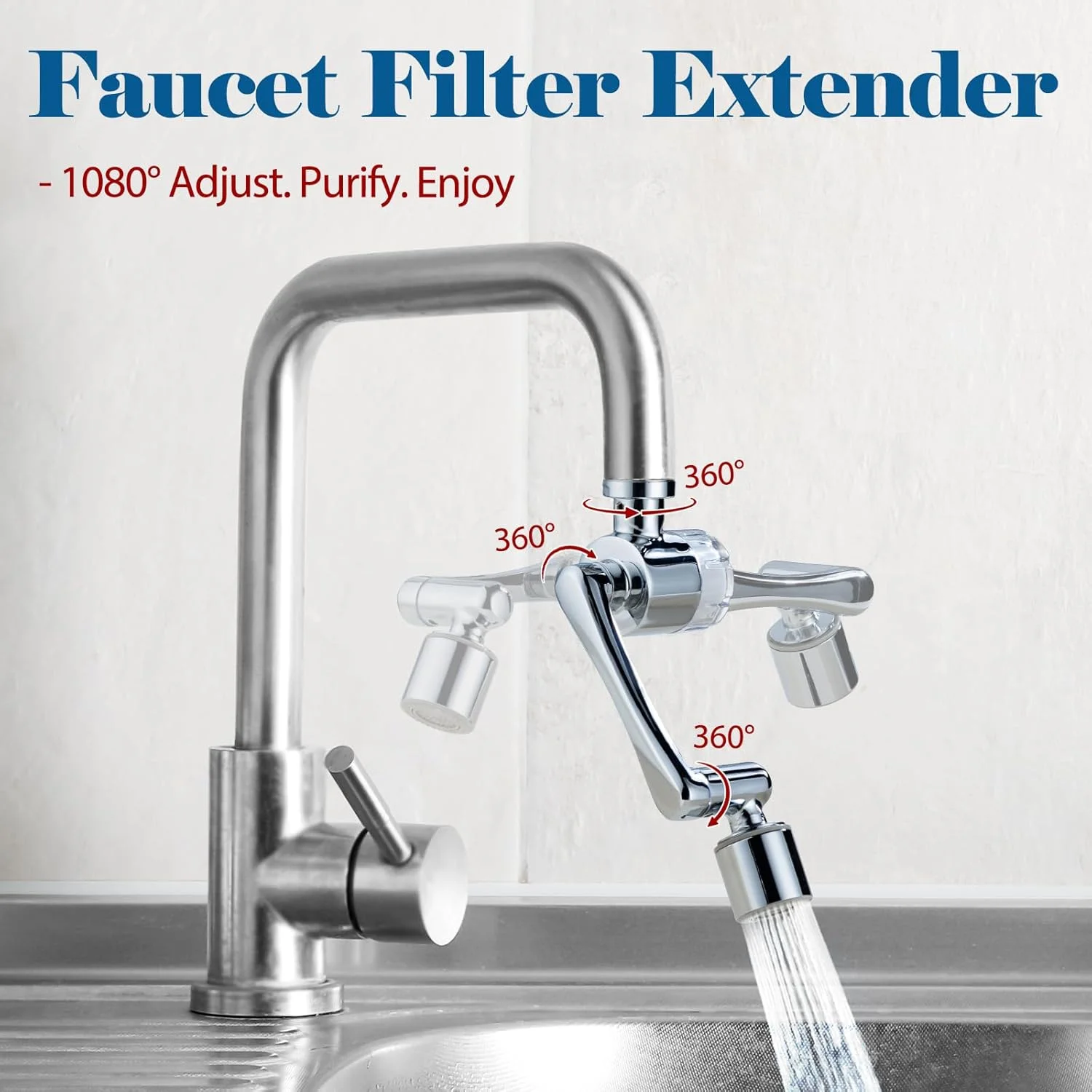 افزایش دهنده چرخان 1080 درجه شیر آب سینک - سر شیر چرخان آشپزخانه و حمام، فیلتر آب با کربن فعال برای سیستم تصفیه آب و مراقبت از پوست، اتصال شیر فیلتر آب آشپزخانه افزایش دهنده چرخان 1080 درجه شیر آب سینک - سر شیر چرخان آشپزخانه و حمام، فیلتر آب با کربن فعال برای سیستم تصفیه آب و مراقبت از پوست، اتصال شیر فیلتر آب آشپزخانه