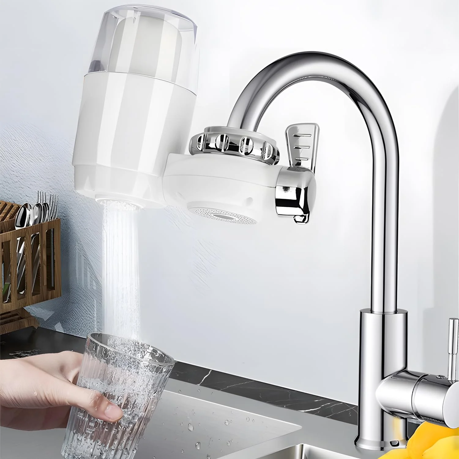 فیلتر آب فنری X برای سینک، فیلتر آب شیر با کربن فعال، فیلتر آب سینک شفاف و قابل شستشو، دستگاه تصفیه آب آشپزخانه که سرب، کلر، شن، رسوب آهک و فلزات سنگین را کاهش می دهد