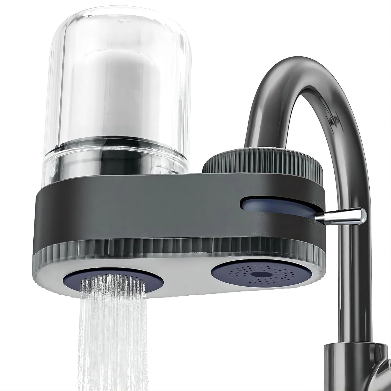 فیلتر آب 7 مرحله ای برای شیر سینک - سیستم تصفیه نصب شده روی شیر با 2 فیلتر قابل تعویض - از بین برنده بو، آلاینده ها و ناخالصی ها - طراحی شفاف برای آشپزخانه و حمام (مشکی)