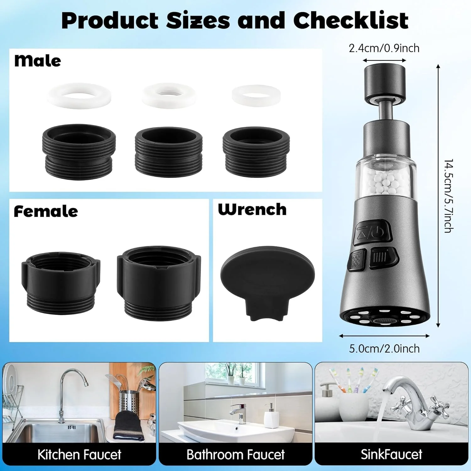 شیر آب فیلتر دار سینک - مجموعه فیلتر شیر آب چرخشی 360 درجه، تصفیه کننده با 3 حالت اسپری برای حذف فلزات سنگین و آب سخت برای آشپزخانه، حمام و توالت منزل (خاکستری) شیر آب فیلتر دار سینک - مجموعه فیلتر شیر آب چرخشی 360 درجه، تصفیه کننده با 3 حالت اسپری برای حذف فلزات سنگین و آب سخت برای آشپزخانه، حمام و توالت منزل (خاکستری)