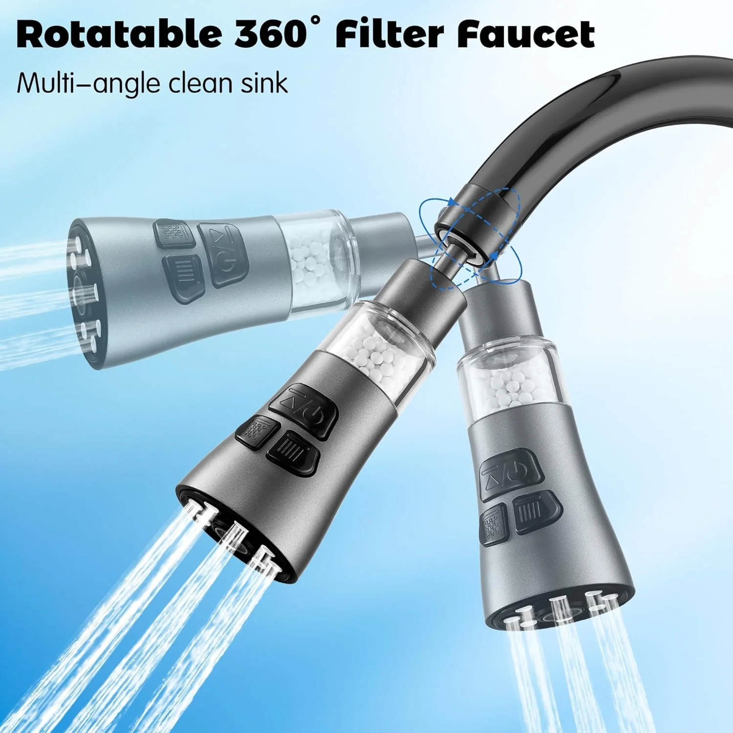 شیر آب فیلتر دار سینک - مجموعه فیلتر شیر آب چرخشی 360 درجه، تصفیه کننده با 3 حالت اسپری برای حذف فلزات سنگین و آب سخت برای آشپزخانه، حمام و توالت منزل (خاکستری) شیر آب فیلتر دار سینک - مجموعه فیلتر شیر آب چرخشی 360 درجه، تصفیه کننده با 3 حالت اسپری برای حذف فلزات سنگین و آب سخت برای آشپزخانه، حمام و توالت منزل (خاکستری)