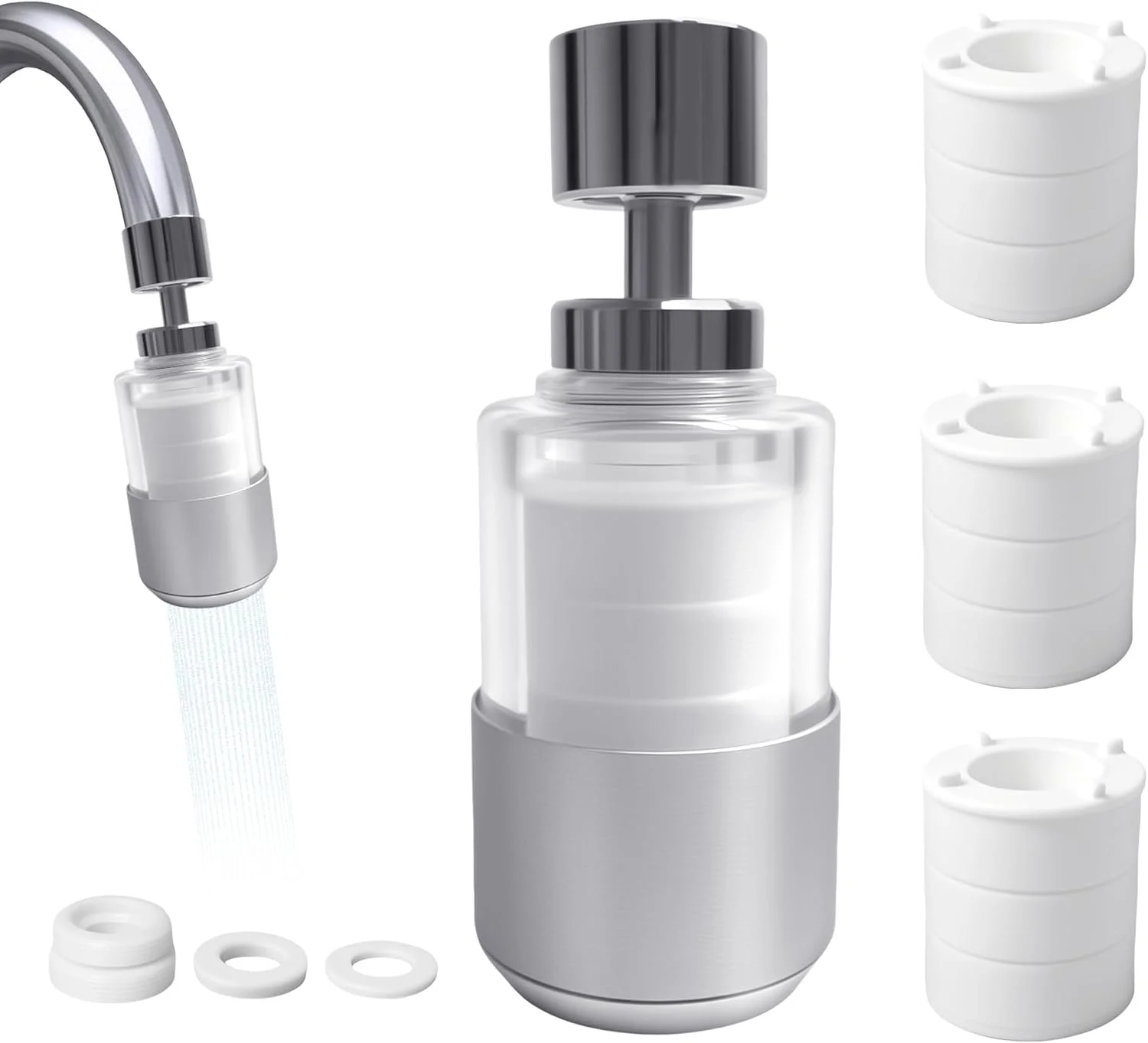 فیلتر آب شیر آشپزخانه Smilefil – تصفیه کننده با اتصال استیل ضد زنگ، حذف کلر و فلزات سنگین – ایده آل برای خانه هایی با آب سخت، نوشیدنی پاک، نصب آسان