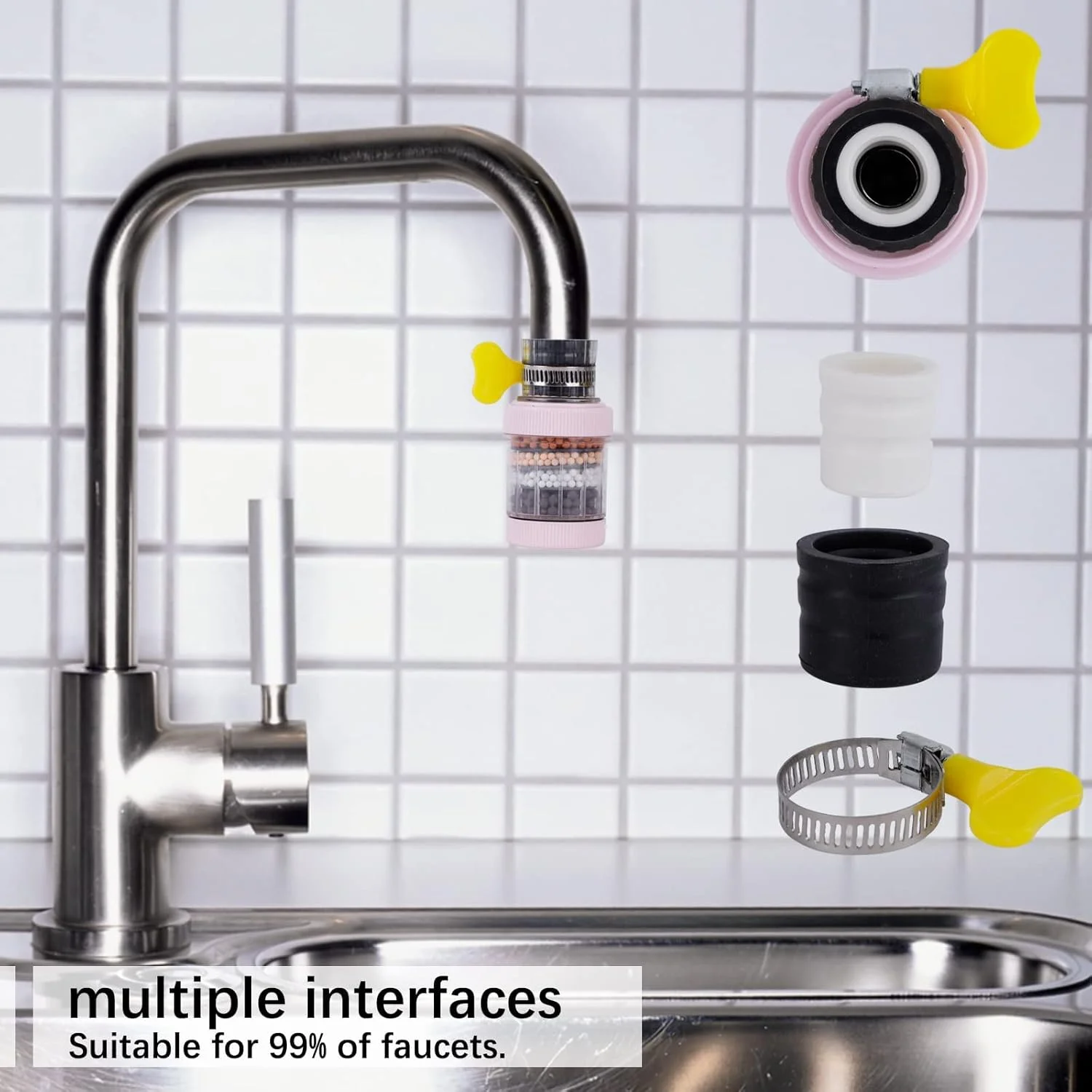 فیلتر آب شیر آشپزخانه SYOSI، بسته 3 عددی، تصفیه کربن فعال، تصفیه کننده تمیز، فیلتر شیر سینک رابط جهانی با فیلتراسیون شش لایه برای آشپزخانه منزل و حمام فیلتر آب شیر آشپزخانه SYOSI، بسته 3 عددی، تصفیه کربن فعال، تصفیه کننده تمیز، فیلتر شیر سینک رابط جهانی با فیلتراسیون شش لایه برای آشپزخانه منزل و حمام