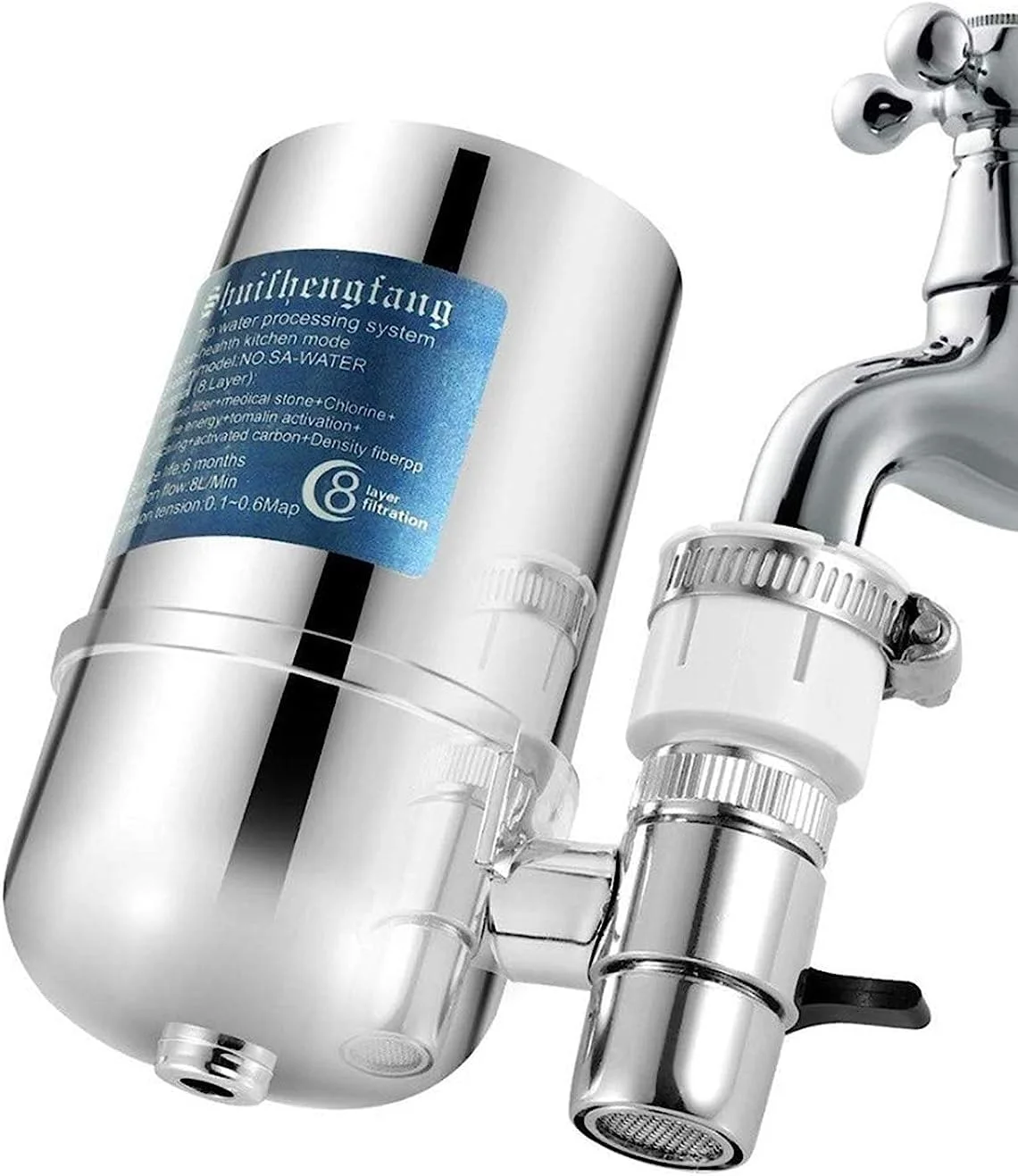 فیلتر آب شیر SYOSI، سرامیک تصفیه 8 لایه، مناسب برای اکثر شیرها، کاهش کلر، جریان سریع، فیلتراسیون دوگانه خروجی شیر برای بهبود کیفیت آب