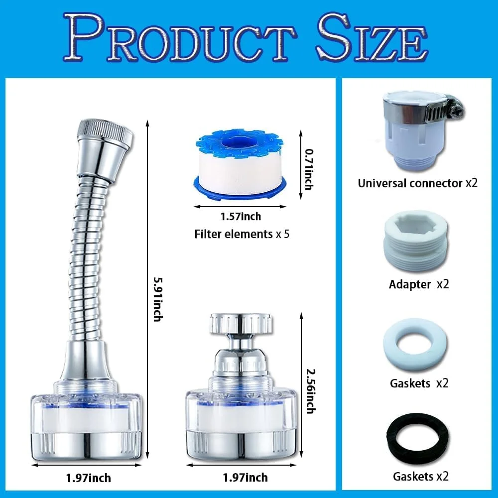 فیلتر آب سینک 2 عددی، فیلتر شیر آب، فیلترهای شیر آب چرخشی 360 درجه، فیلتر شیر آب حمام، فیلتراسیون شیر آشپزخانه برای حمام و آشپزخانه
