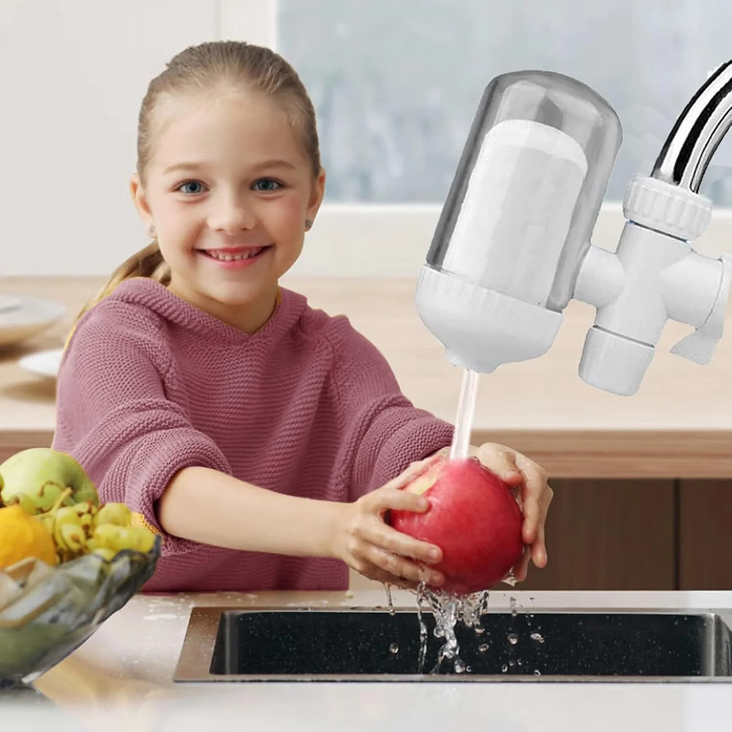 فیلتر آب شیر تزویق با فیلتر قابل شستشو، فیلتر آب برای سینک، حذف کلر، فلوراید، فلزات سنگین و سختی آب برای آشپزخانه و حمام منزل