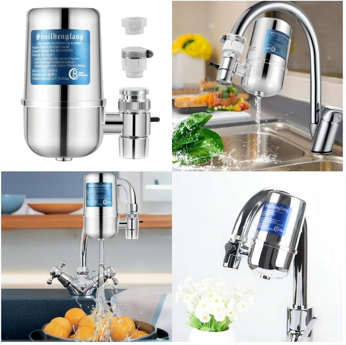 فیلتر آب شیر SYOSI، سرامیک تصفیه 8 لایه، مناسب برای اکثر شیرها، کاهش کلر، جریان سریع، فیلتراسیون دوگانه خروجی شیر برای بهبود کیفیت آب فیلتر آب شیر SYOSI، سرامیک تصفیه 8 لایه، مناسب برای اکثر شیرها، کاهش کلر، جریان سریع، فیلتراسیون دوگانه خروجی شیر برای بهبود کیفیت آب