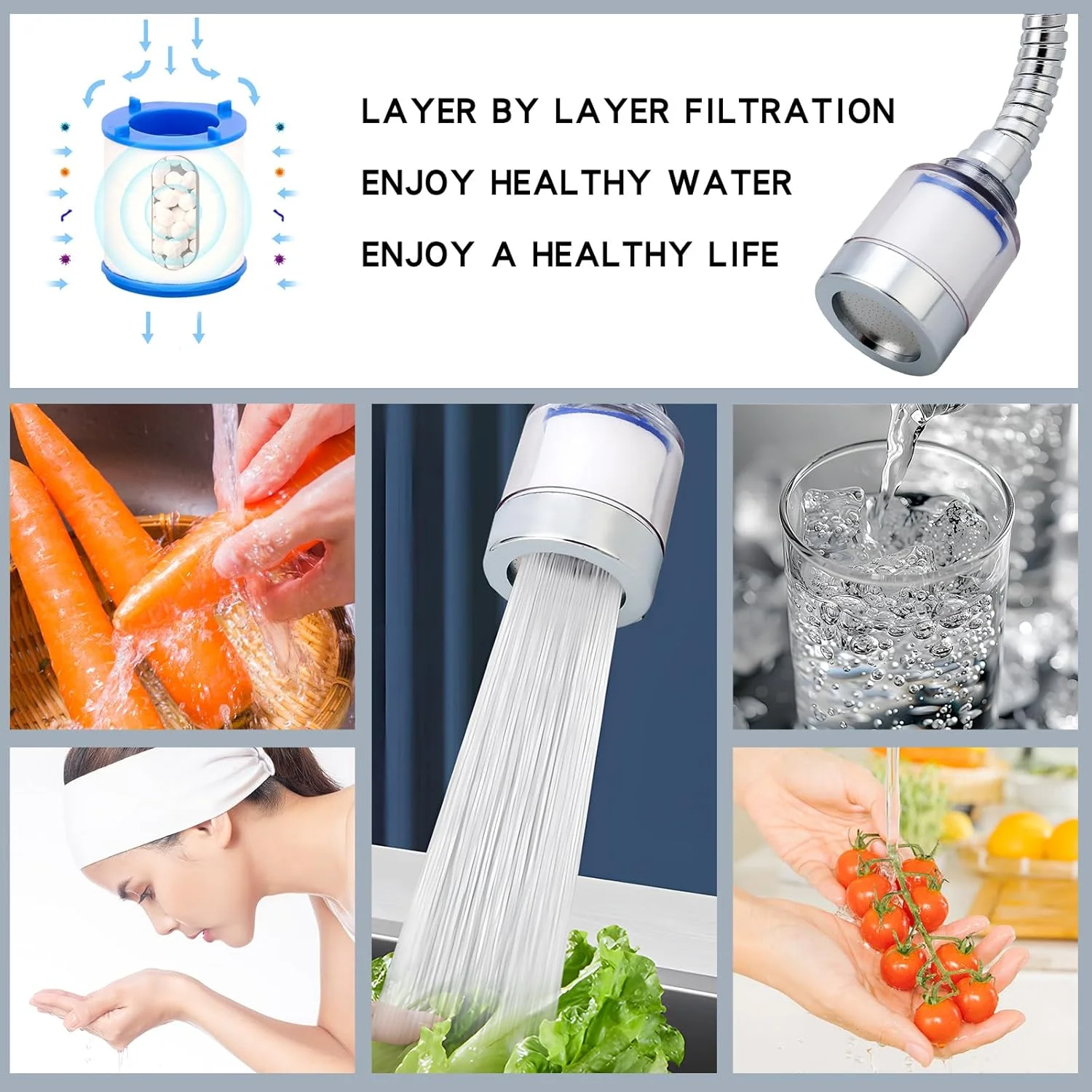 فیلتر شیر آب 2 عددی، فیلتر آب برای سینک ظرفشویی، ست شیر آب چرخشی 360 درجه جهانی، فیلتراسیون حذف کننده کلر، فلوراید و فلزات سنگین برای خانه و آشپزخانه (بلند * 1، کوتاه * 1، 6 کارتریج فیلتر)