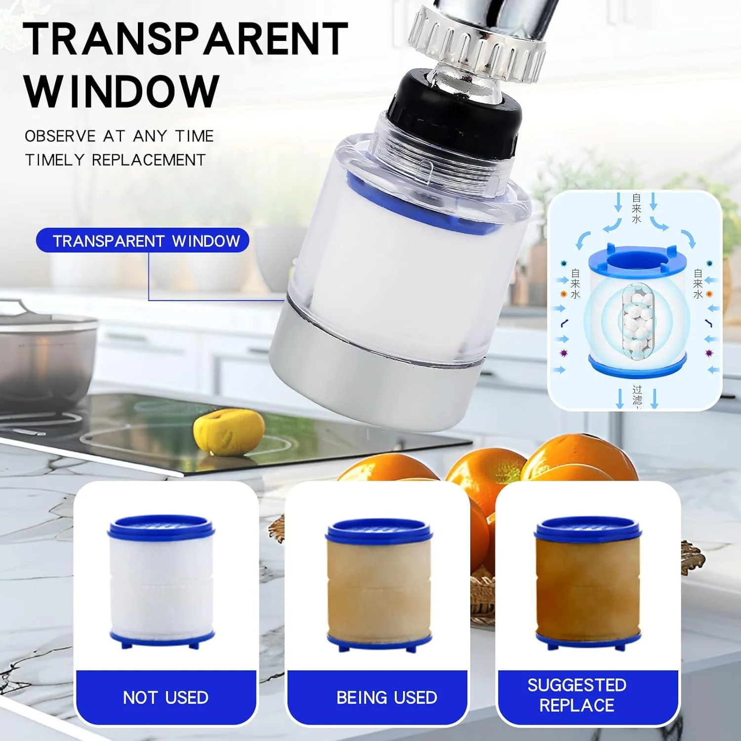 فیلتر شیر آب 2 عددی، فیلتر آب برای سینک ظرفشویی، ست شیر آب چرخشی 360 درجه جهانی، فیلتراسیون حذف کننده کلر، فلوراید و فلزات سنگین برای خانه و آشپزخانه (بلند * 1، کوتاه * 1، 6 کارتریج فیلتر)