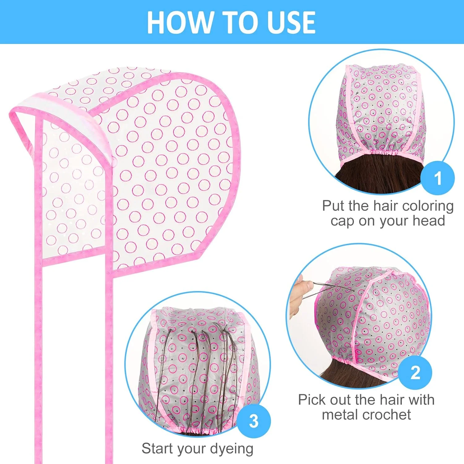 بوآئو، 3 ست کیت رنگ مو شامل 3 عدد کلاه رنگ مو PVC با 3 عدد ابزار حالت دهی، 3 عدد شال یکبار مصرف رنگ مو، 3 جفت دستکش، 3 عدد برس رنگ مو برای رنگ کردن مو (رنگ های متنوع)