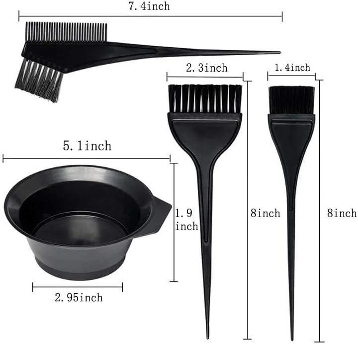 ست برس رنگ مو 4 عددی به همراه کاسه رنگ مو و ابزار رنگ آمیزی مو با گوش پوش و همزن