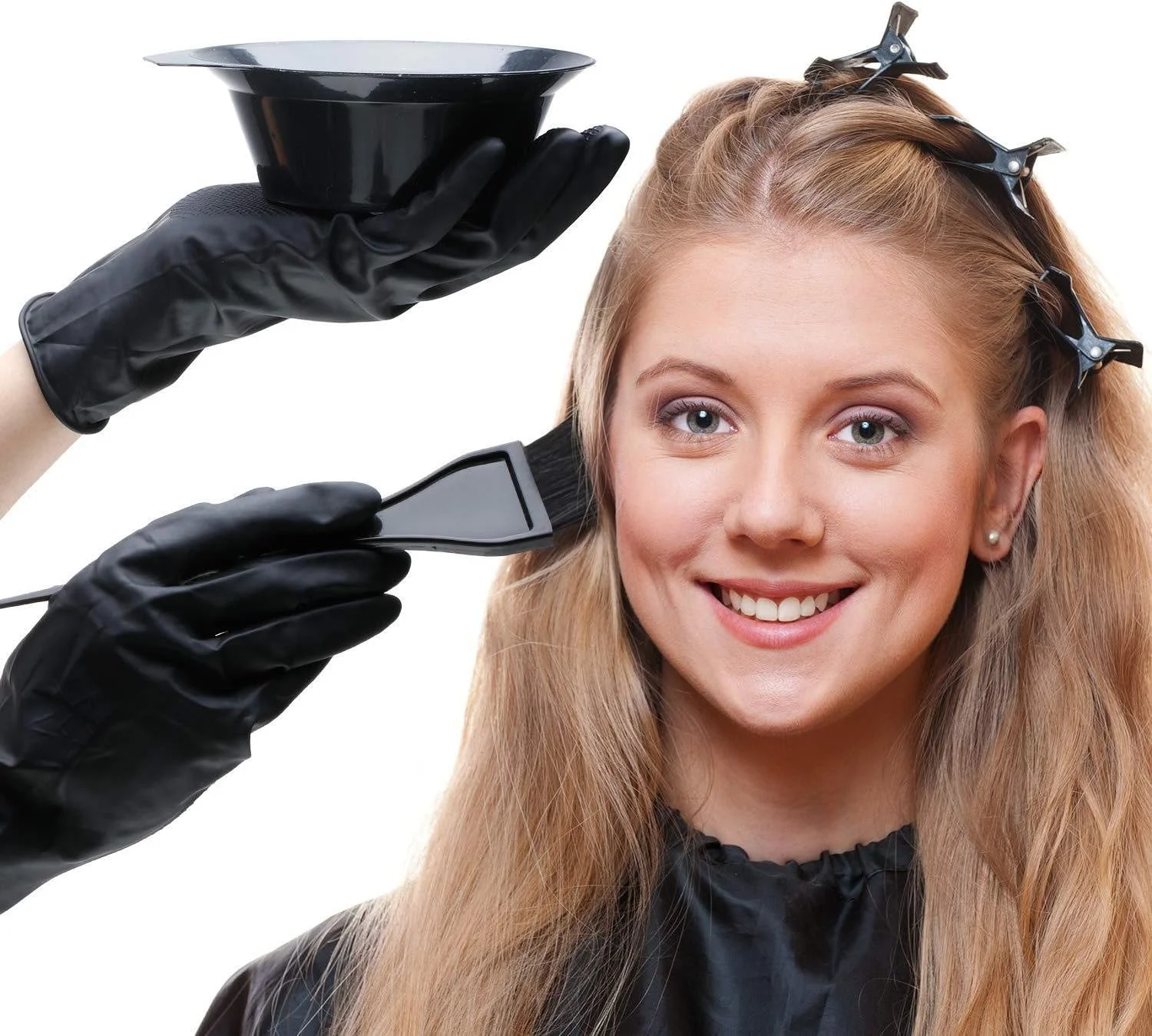 ست برس رنگ مو 4 عددی به همراه کاسه رنگ مو و ابزار رنگ آمیزی مو با گوش پوش و همزن